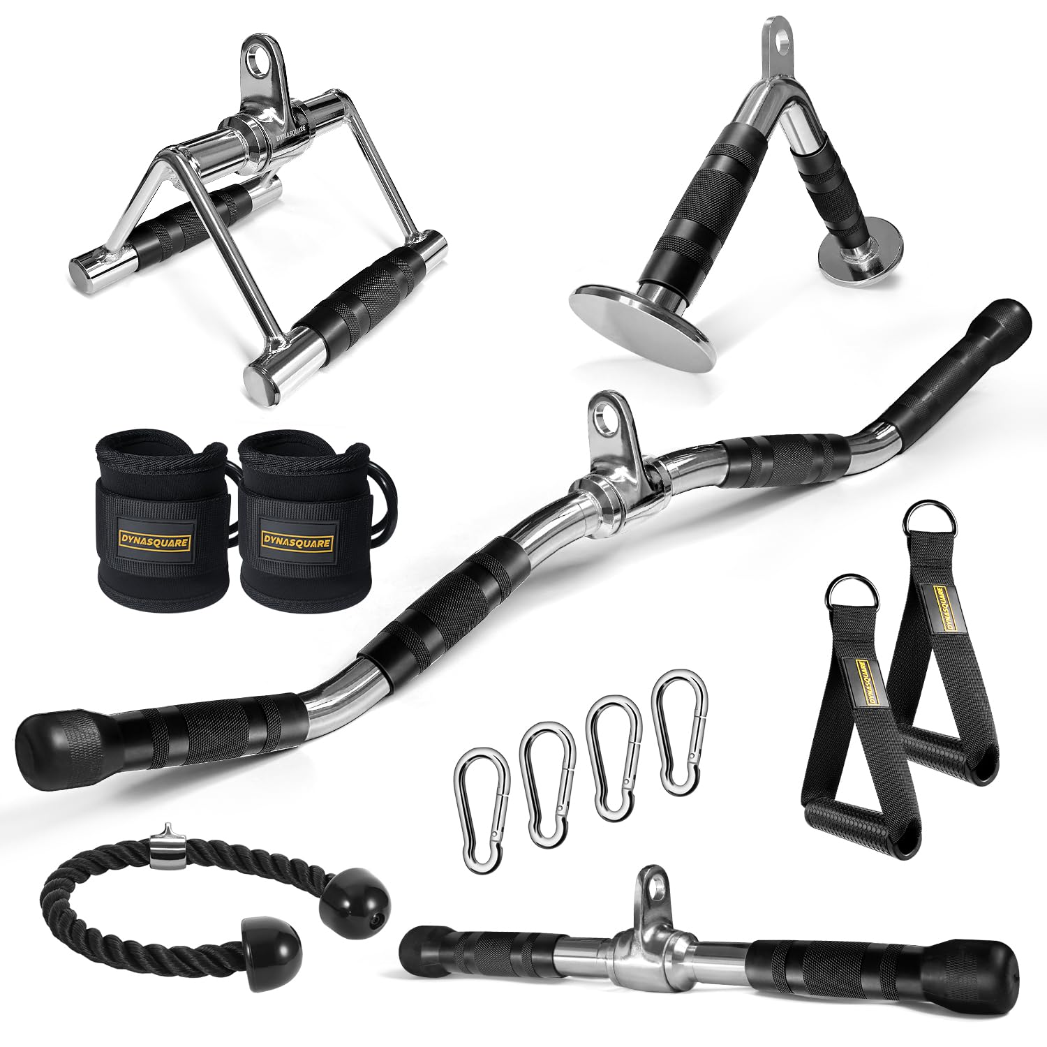 LAT Pulldown Attachments Combo, Cable Machine Accessories with Curl Pulldown Bar, Fit Most Gym Machines, Made of Heavy Duty Solid Steel