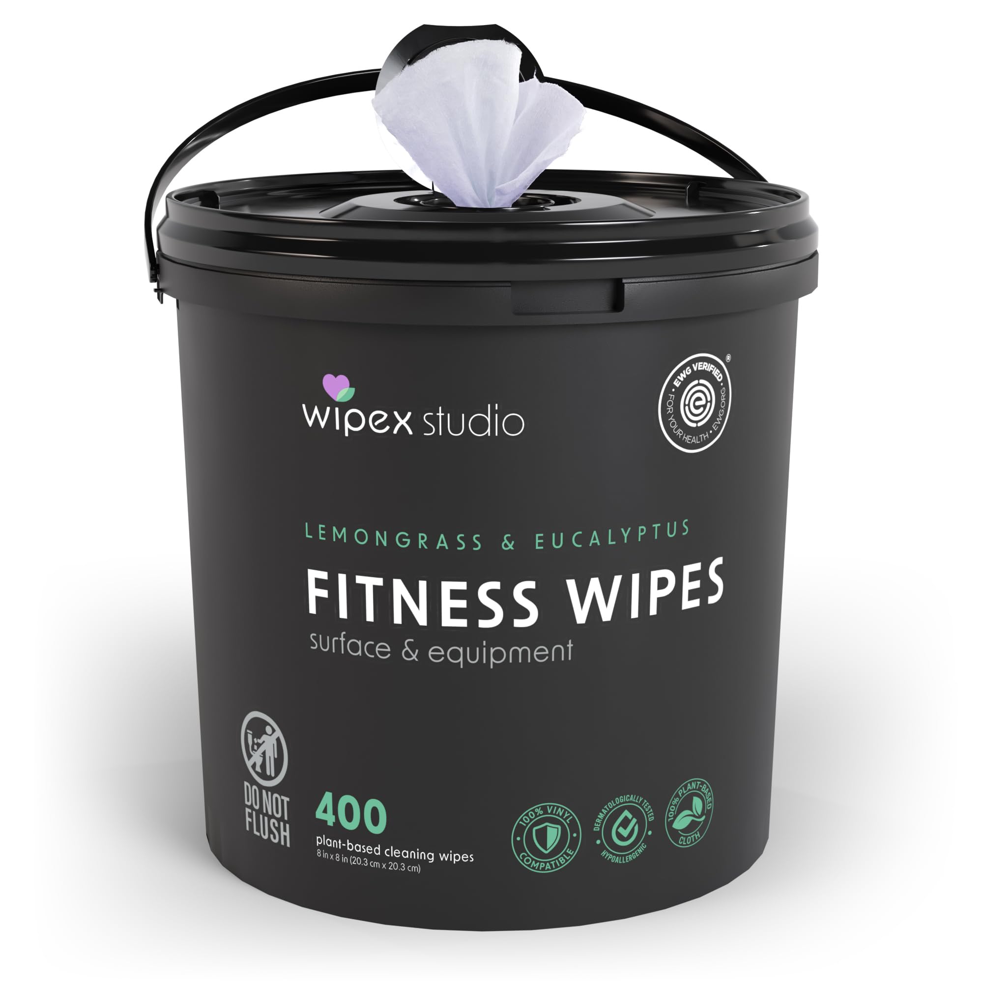 Wipex Yoga Mat Cleaner Wipes, EWG Verified, 400 Ct Plant-Based Lemongrass, Eucalyptus & Vinegar Wipes for Gym & Fitness Equipment & All Purpose Gym Cleaning - Safe for Peloton Bikes & Treadmills