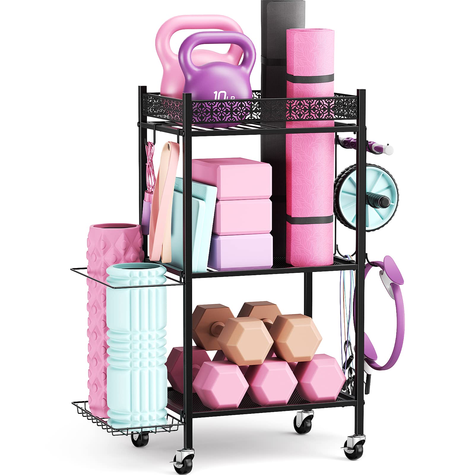 Yoga Mat Storage Rack, Home Gym Storage Rack, VOPEAK Workout Storage for Yoga Mat, Foam Roller, Gym Organizer Gym Equipment Storage for Home Exercise and Fitness Gear
