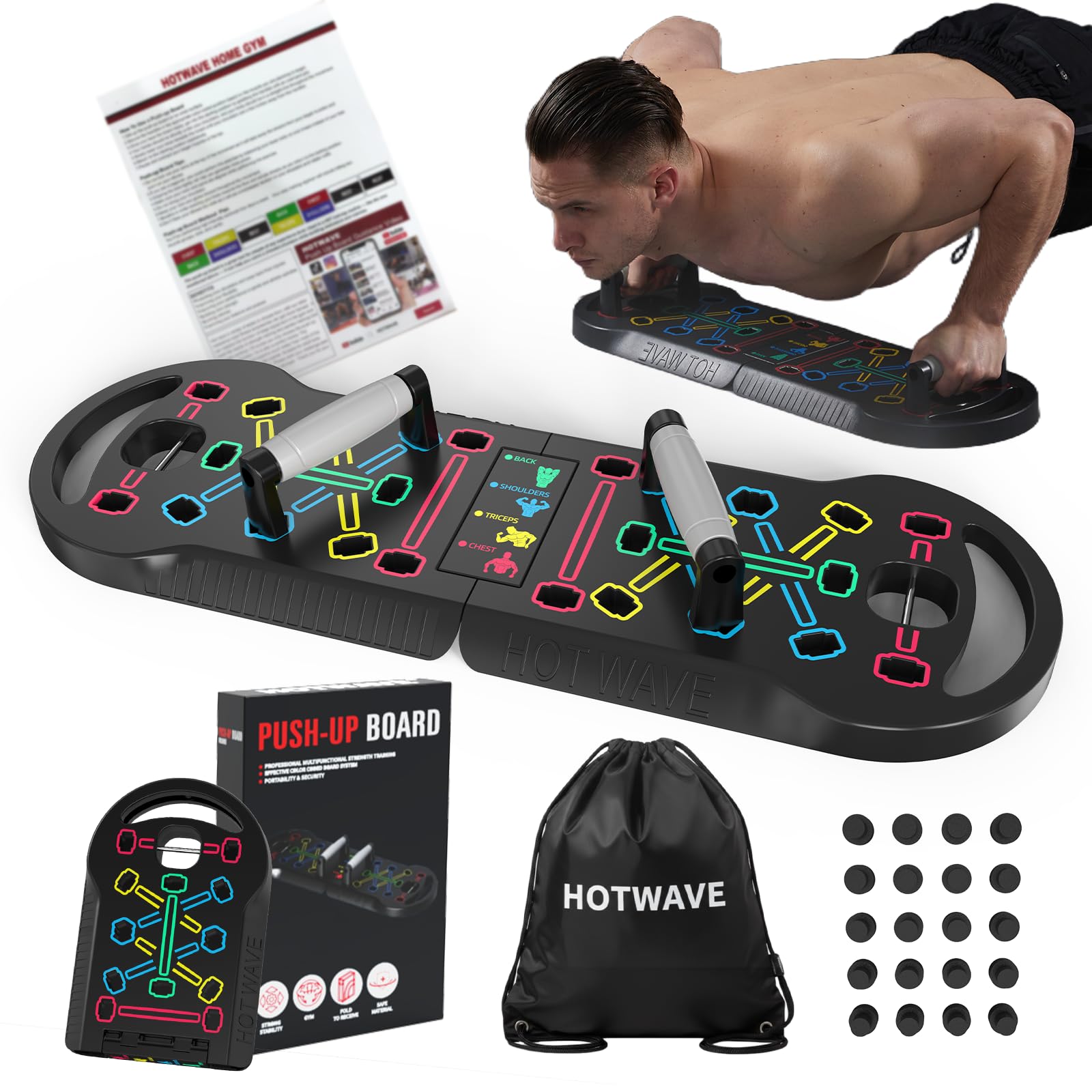HOTWAVE Push Up Board, Portable PushUp Board, Foldable 20 in 1 Push Up Bar | Multifunctional Pushup Handles for Floor, Professional Strength Training Equipment For Men and Women at Home Gym