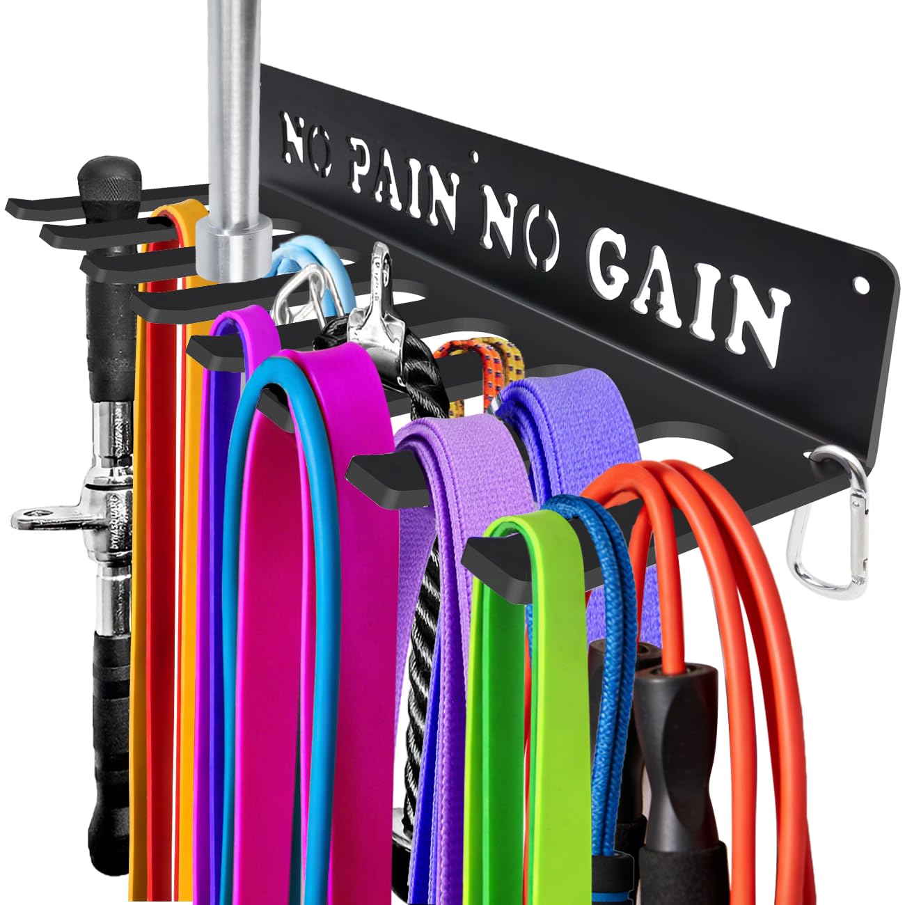 Gym Home Rack 8 Hook Heavy-Duty Wall-mounted Organizer Multi-Purpose Workout Gear Wall Hanger Storage for Resistance Bands Jump Ropes Lifting Belt Fitness Bands Barbells Carabiners Included