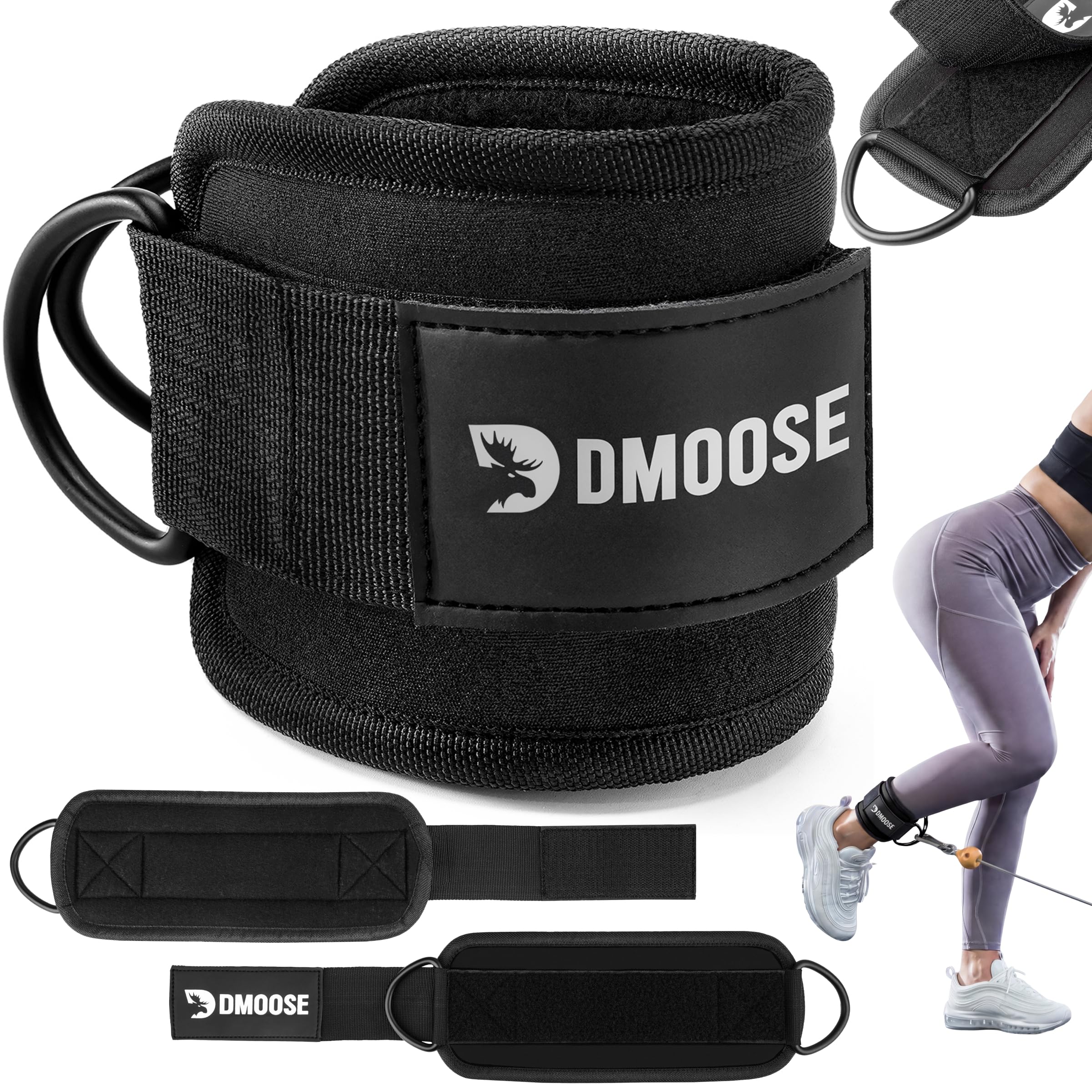 DMoose Ankle Strap for Cable Machine - One Size Fit with Premium Padding, Workout Kickback Ankle Cuffs, Ankle Bands for Working Out, Booty Workouts, Leg Extension, Hip Abductors & Lower Body Exercises