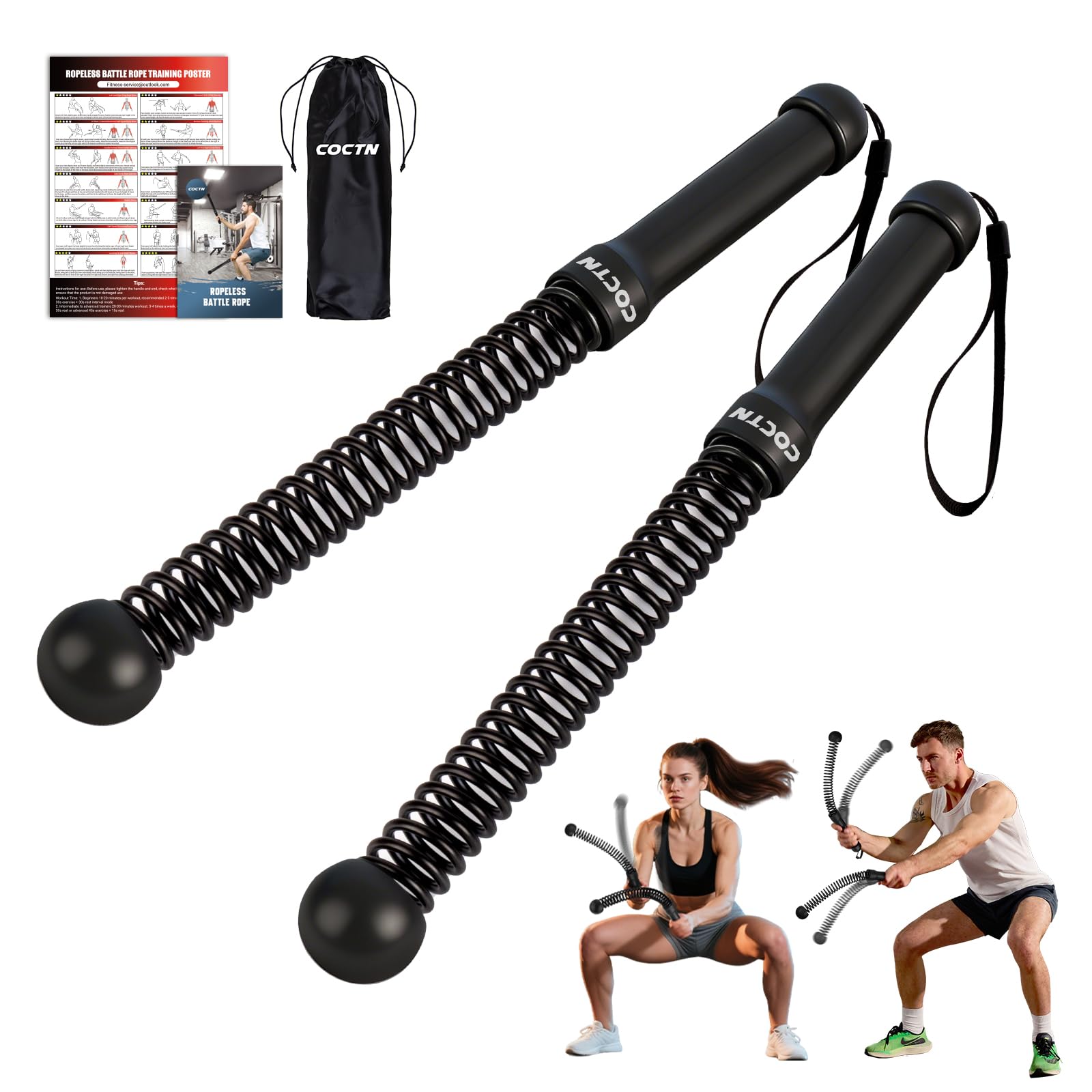 Weighted Ropeless Battle Ropes, Heavy Duty Portable Cordless Battle Ropes for Home Gym with Poster, Exercise Ropes for Strength Building, Cardio Fitness, Workout Equipment for Low-Impact Workout