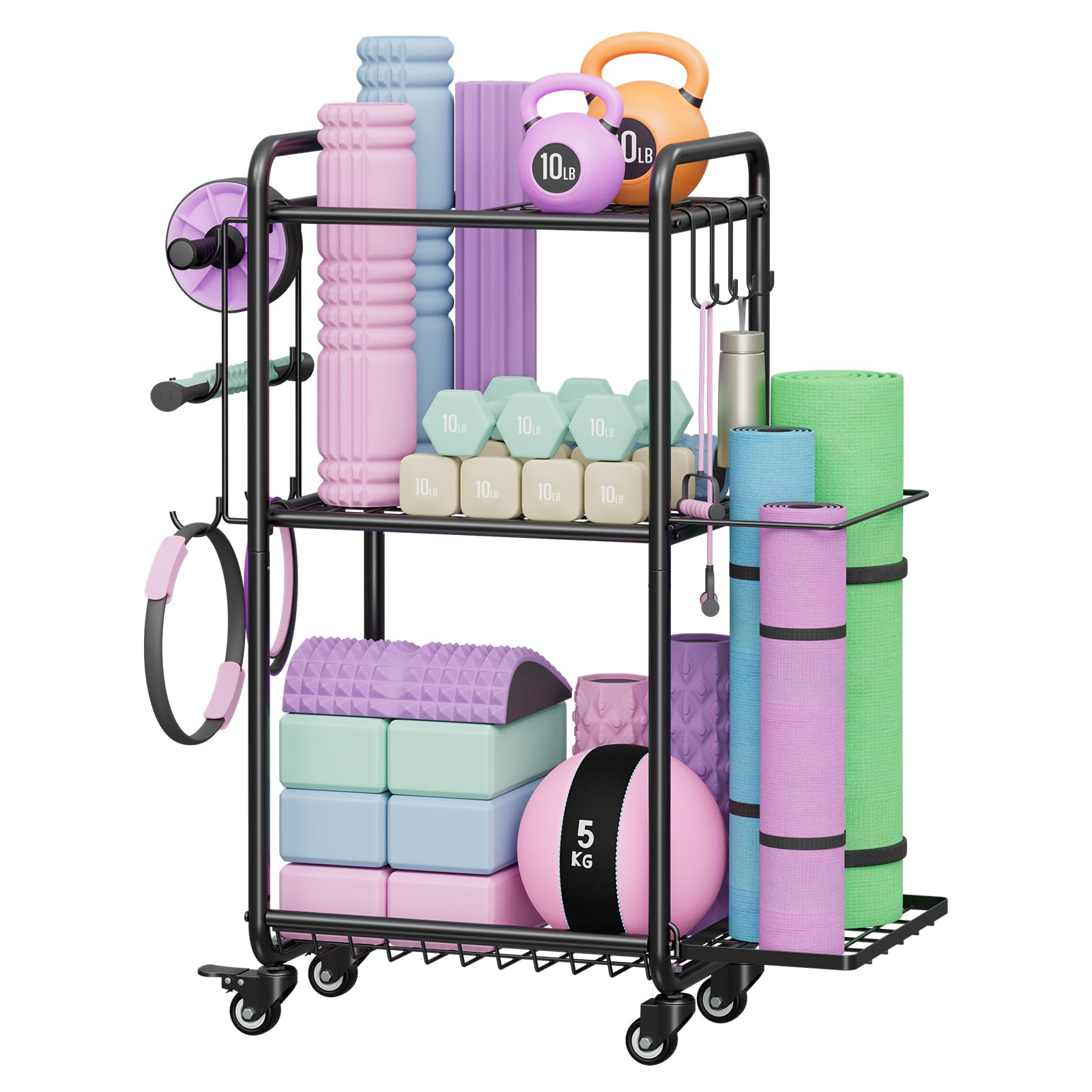 Multi-Functional Home Gym Storage Rack - Yoga Mat Storage Rack, Dumbbell Weight Rack & Workout Equipment Storage with Heavy-Duty Steel Construction for Gym Fitness Organizer
