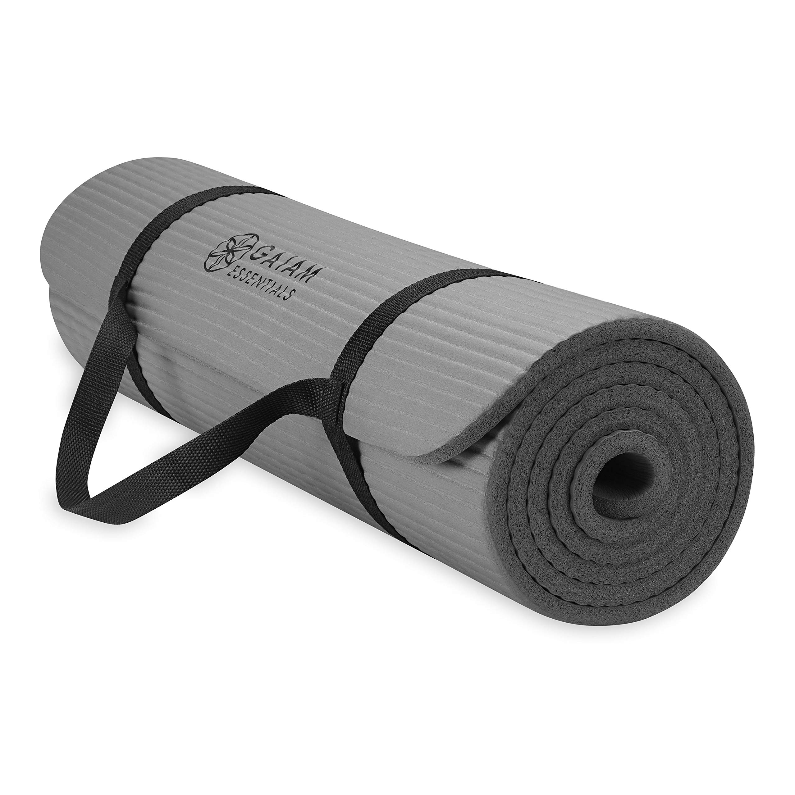 Gaiam Thick Yoga Mat, Exercise & Fitness Mat with Easy-Cinch Carrying Strap | Non-Slip NBR Foam | Joint Cushioning | Yoga, Pilates, Fitness & Floor Workouts | 72"L x 24"W