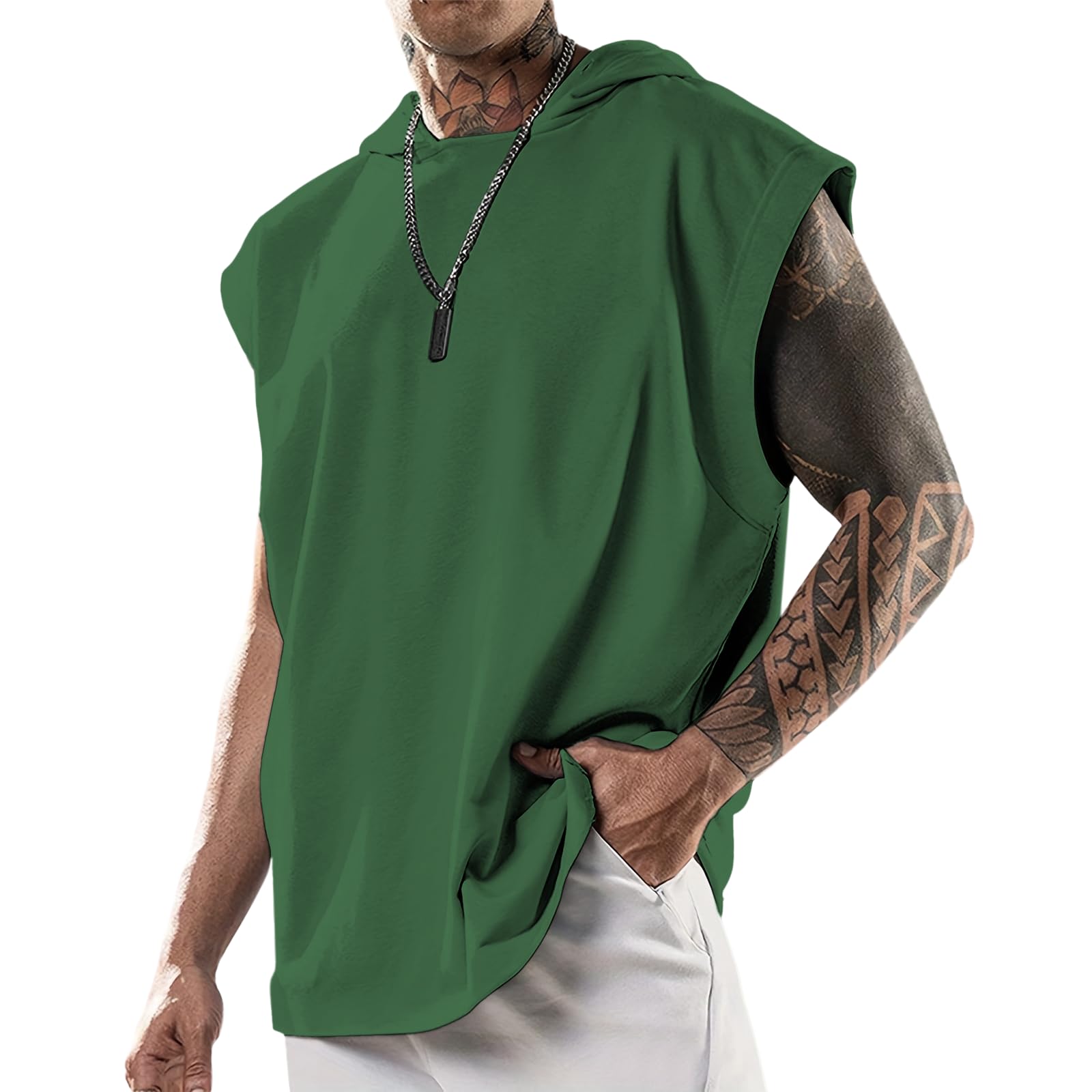 domirica Mens Relaxed Hooded Tank Tops Abstract Print Crewneck Casual Breathable Summer Fitness Sleeveless Shirt