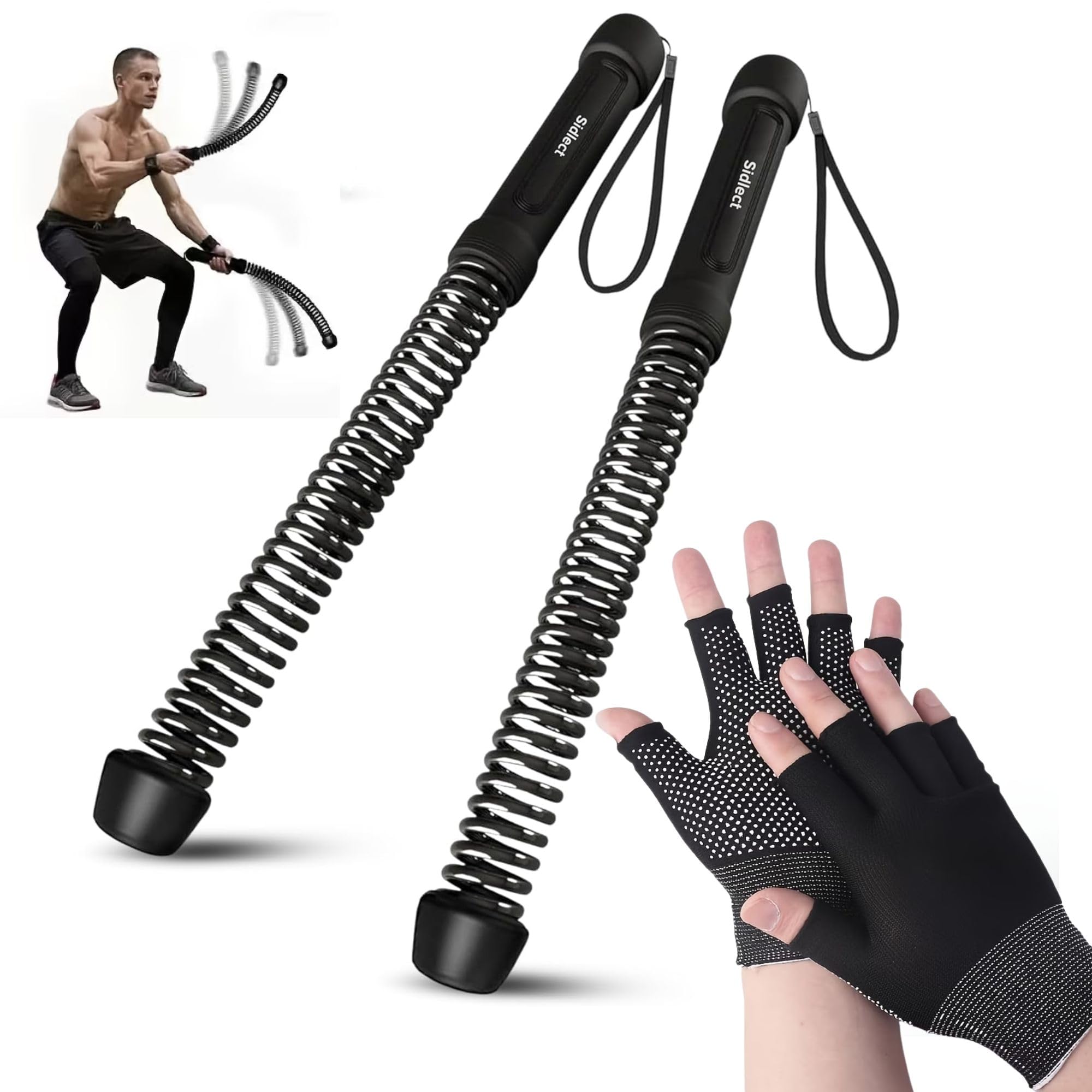 Ropeless Battle Ropes 2 Pcs with Woven Polyester Gloves, Portable Cordless Battle Ropes for Home Gym, Adjustable Weight Workout Rope for Arms, Cardio & Strength Training Equipment