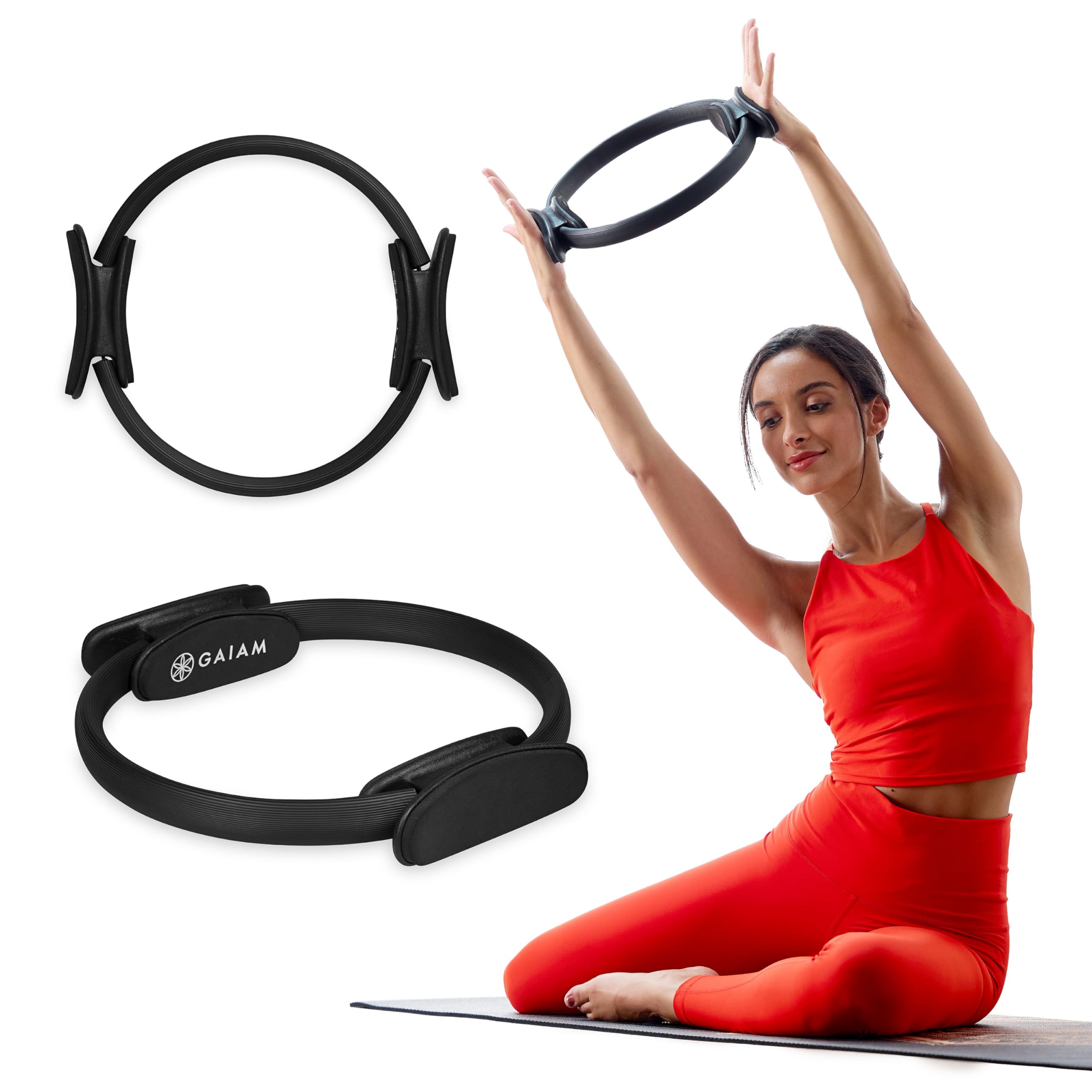 Gaiam Pilates Ring Fitness Circle - Lightweight & Durable Foam Padded Handles, Flexible Resistance Exercise Equipment for Toning Arms, Thighs/Legs & Core