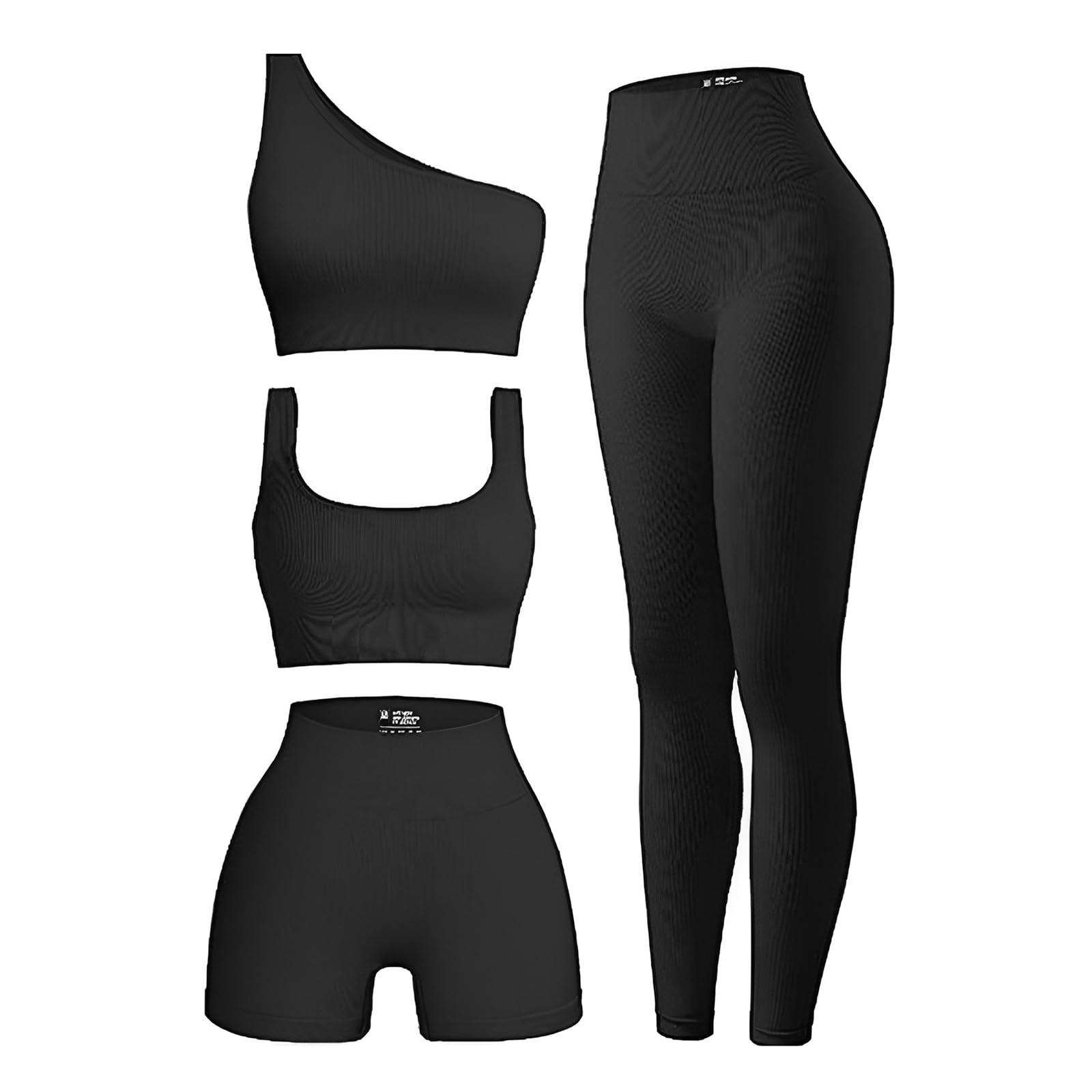 OIERD 4 Piece Workout Sets For Women Ribbed Leggings Clothes Yoga Sets Active Wear Matching Work Out Sets Gym Pilates Outfits