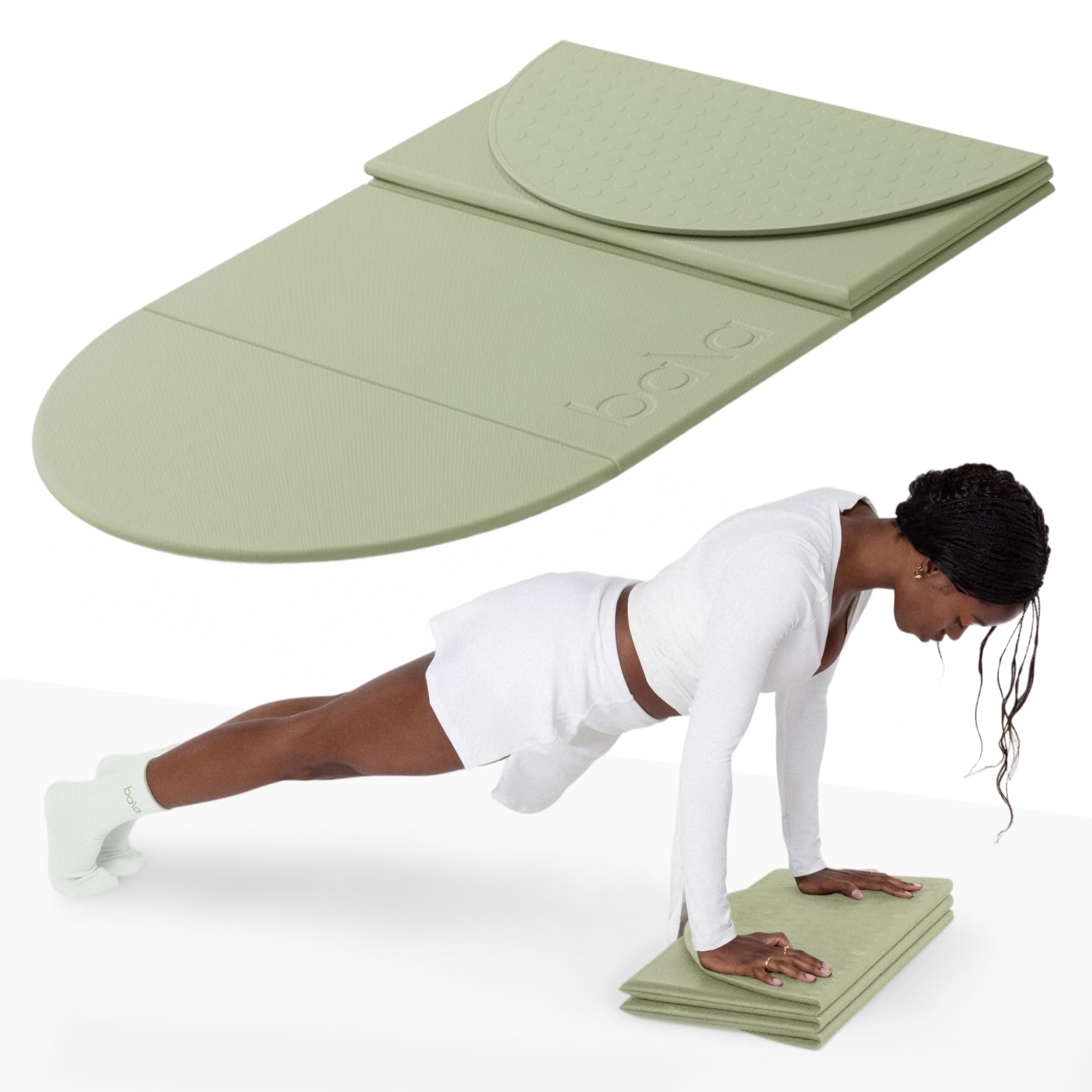 Bala Compact Workout Mat for Gym - 12MM Thick Slip-Resistant, Sweat Absorbing, & Foldable Yoga Mat for Pilates, Core Training & Exercise - Home Fitness Essentials for Women & Men - Travel-Friendly