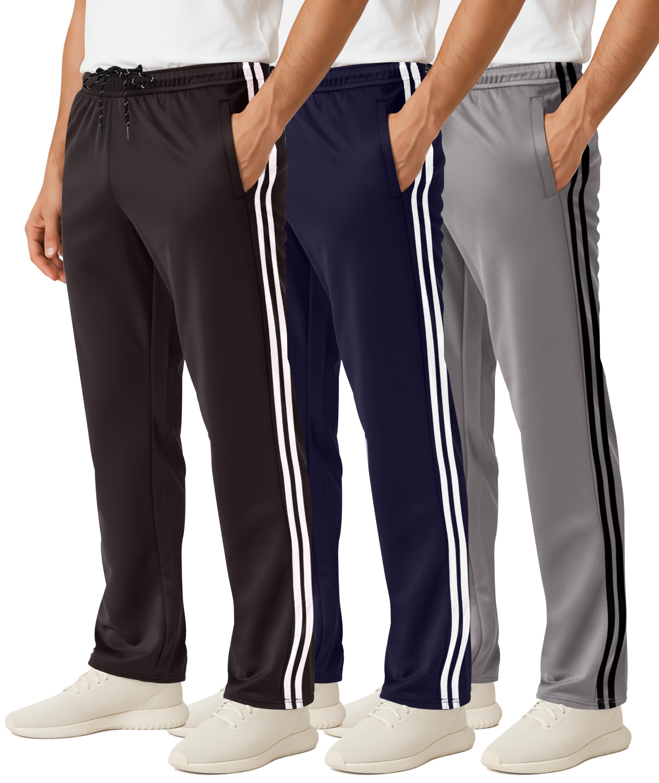 Real Essentials 3 Pack: Men's Mesh Open Bottom Sweatpants Gym Active Athletic Workout Casual Pants with Pockets (Big & Tall)