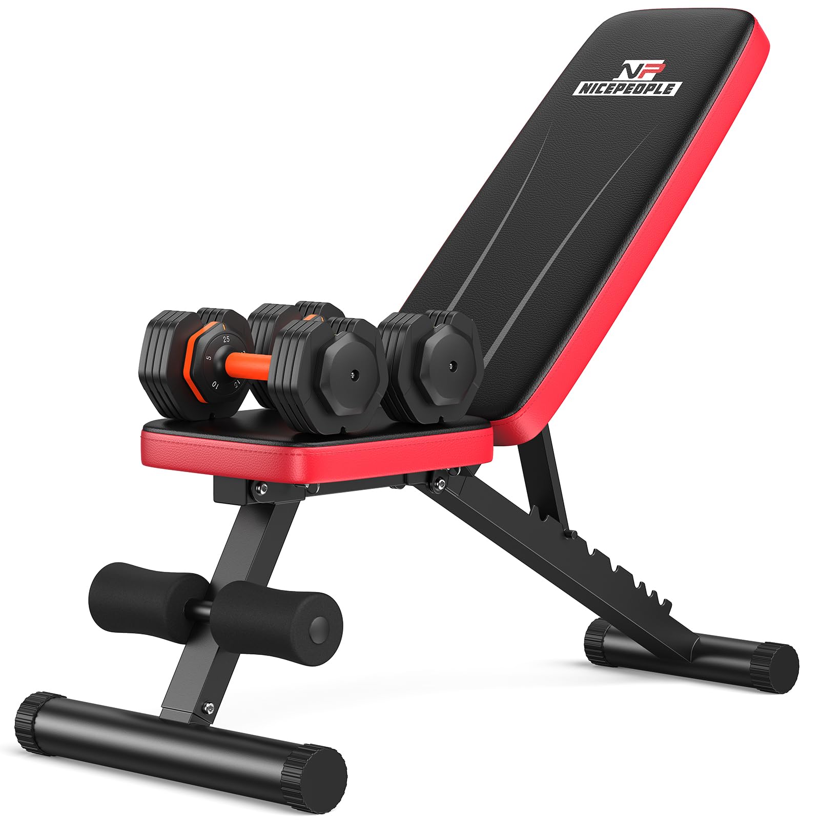NICEPEOPLE 2 in 1 Weight Bench & Dumbbell Sets for Home Gym, 660LBS Capacity Workout Bench with Adjustable Dumbbell Set of 2, 25LBS Pair (Total 50LBS) with Storage Box for Full Body Workouts