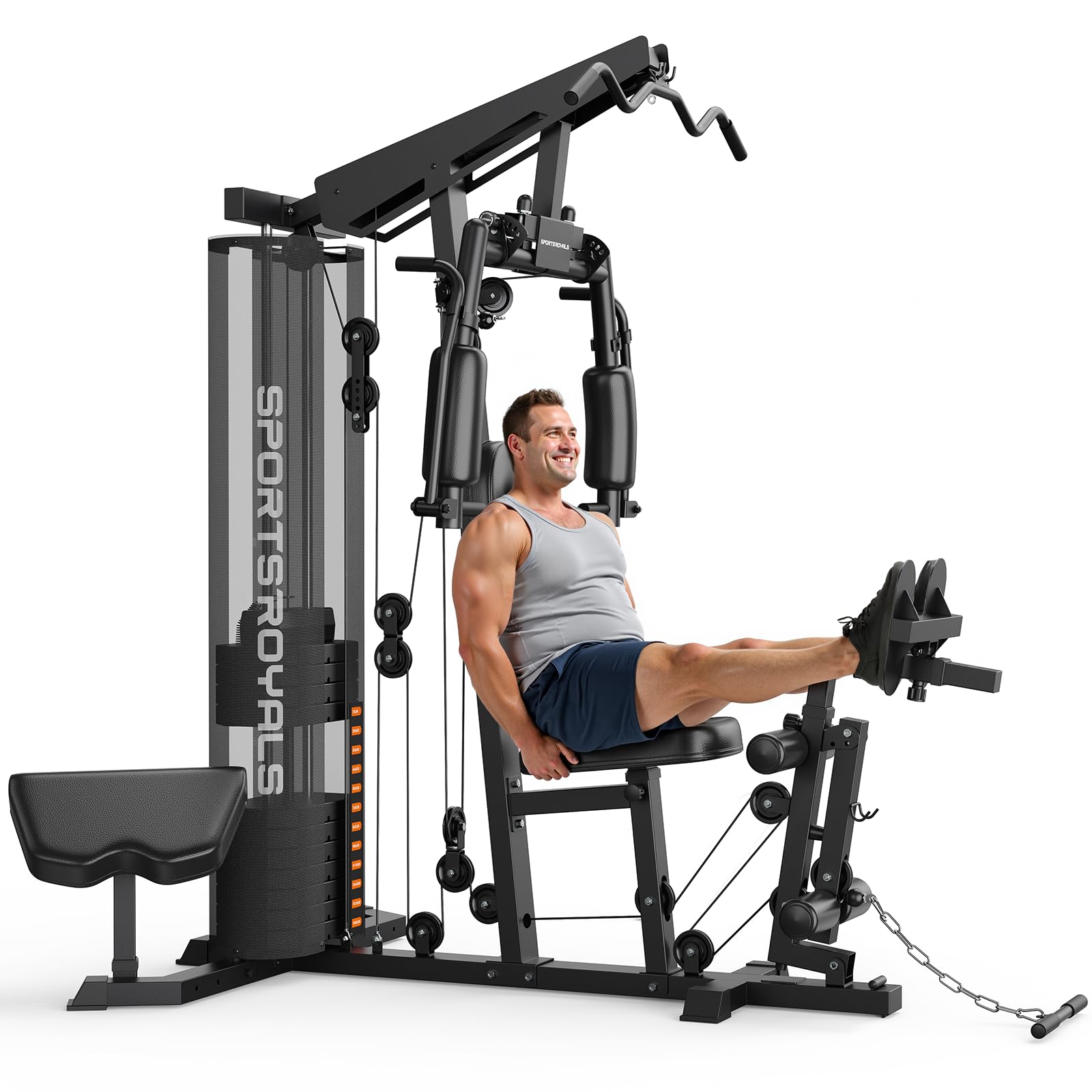 Sportsroyals Home Gym, Multifunctional Workout Station with Leg Press, 150LBS Weight Stack Full Body Workout Equipment for Home Exercise Fitness Strength Training