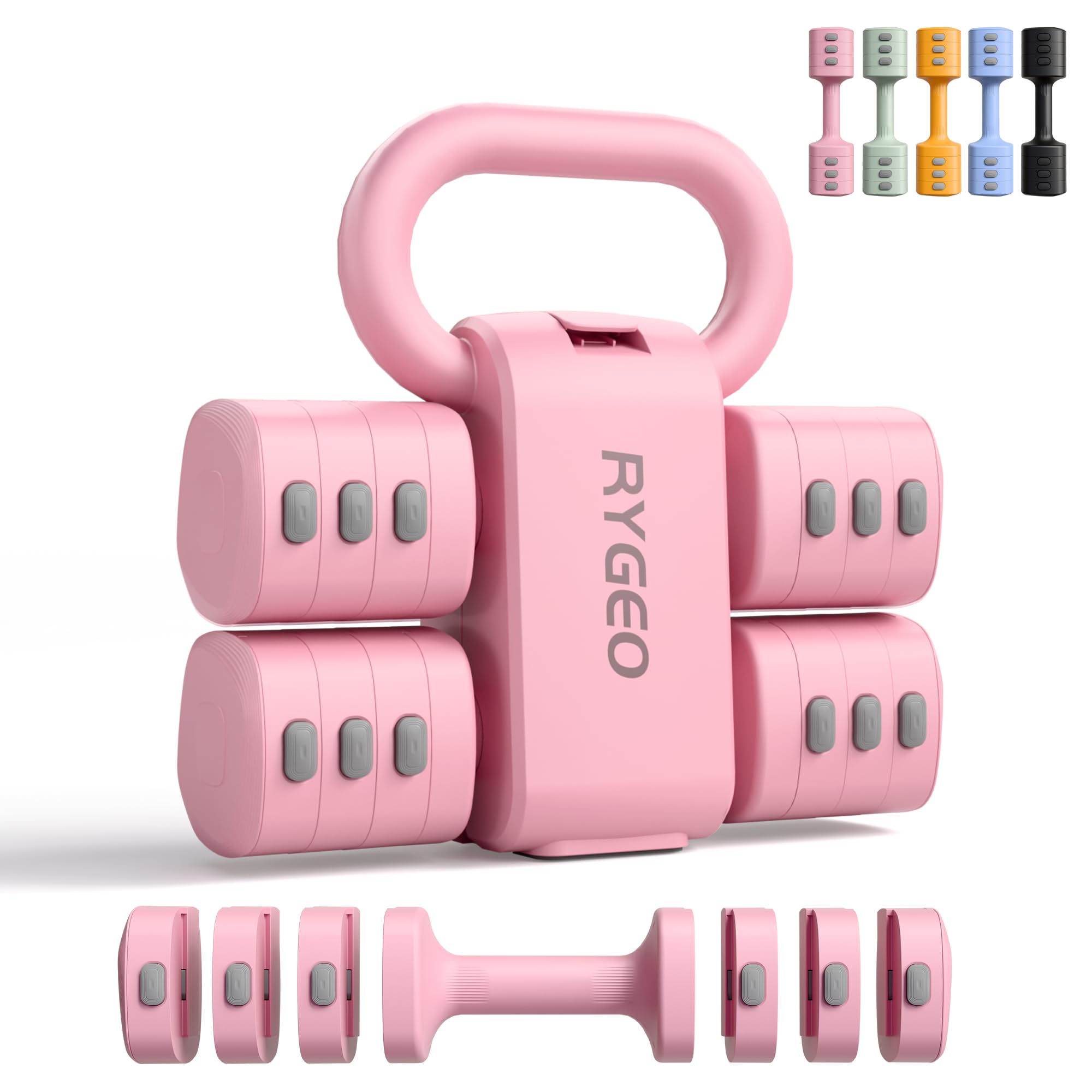 2-in-1 Adjustable Dumbbell Set for Women - 4 Levels (2.2lbs to 12.1lbs) - Home Gym Weights for Women at Home - Fitness Dumbbells