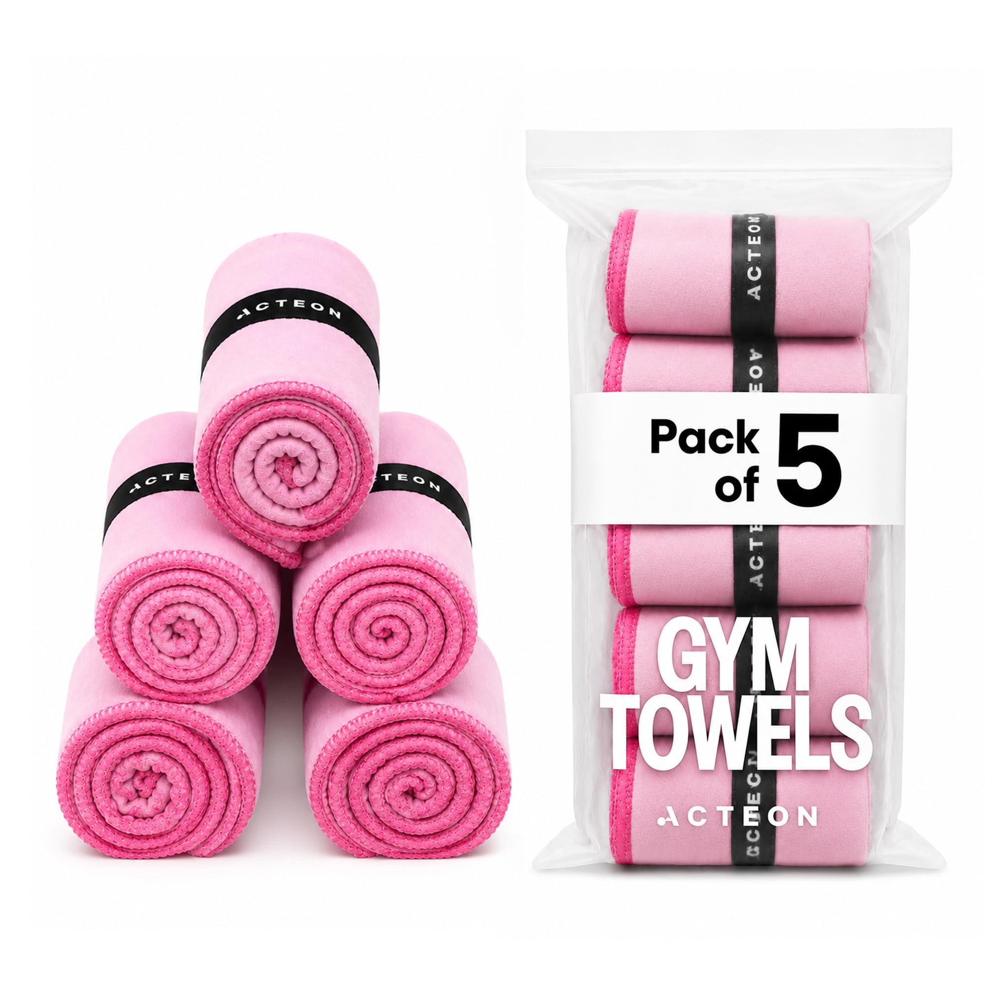 Acteon Microfiber Gym Towels 5 Pack Quick Dry, Silver ION Odor-Free, Super Absorbent Sweat Towels for Women, Workout, Yoga, Pilates, Tennis, Running, Swimming, Travel 16x30.5 Inch (Lavender Rose)