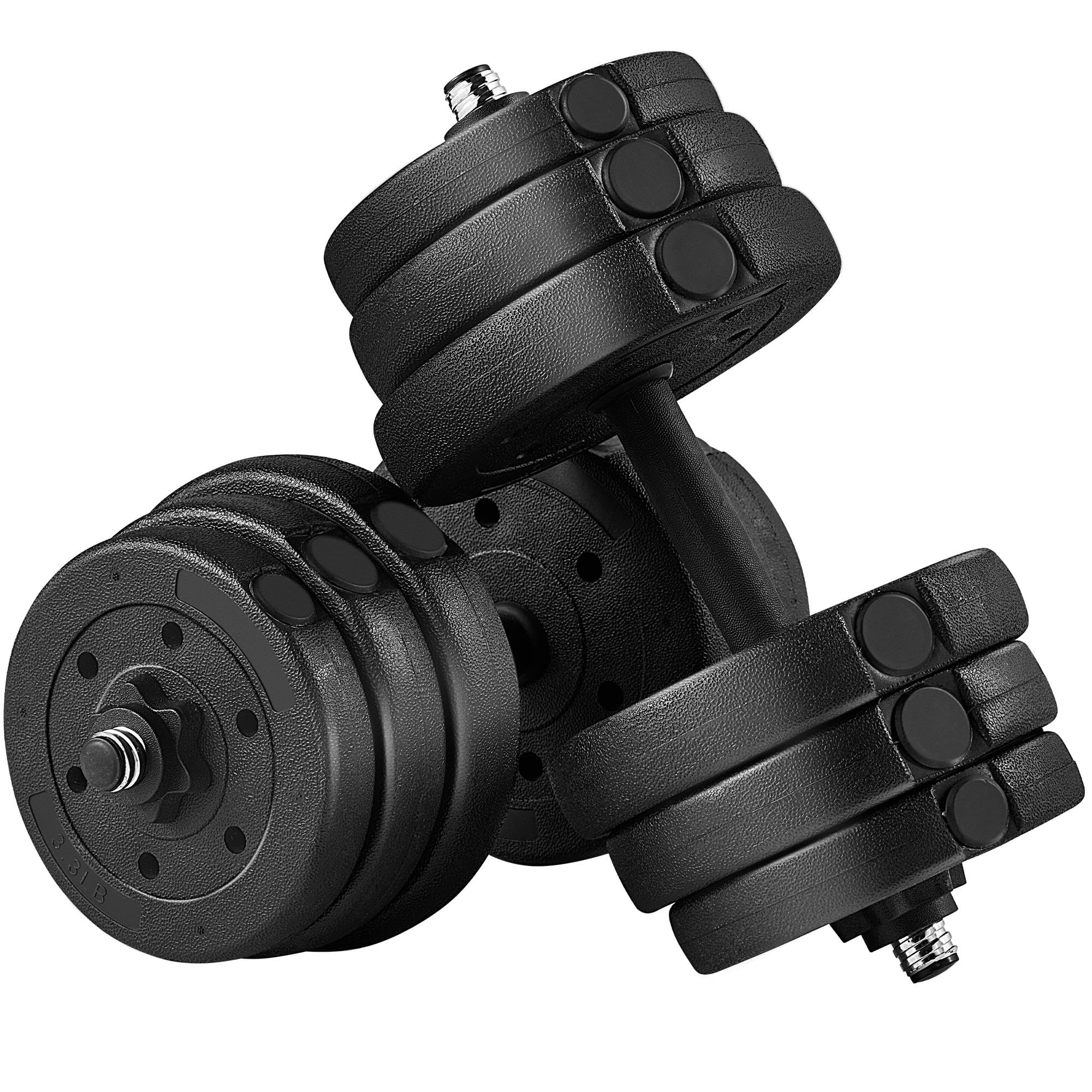 Yaheetech Adjustable Dumbbell Set Free Weights with Spinlock Collars, Black | Concrete-filled plastic plates, iron bar, non-slip grip; strong durability, easy weight adjustments for home gym beginners