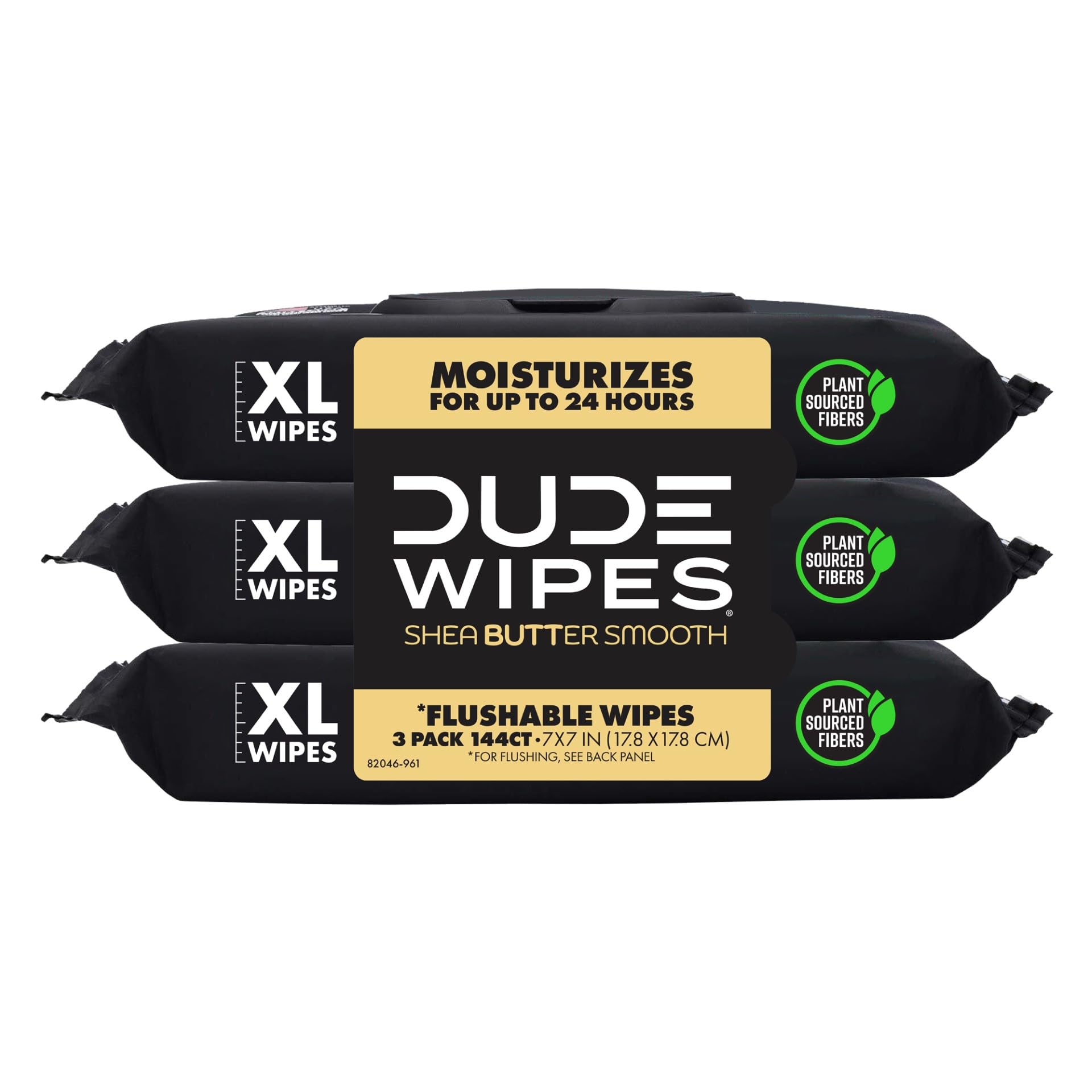 DUDE Wipes Shea BUTTer Adult Flushable Wet Wipes, Moisturizing, 144 Count | 3 packs of 48 extra large flushable butt wipes. Plastic-free wipes, 99% water, coconut oil, vitamin E and aloe. Septic safe.