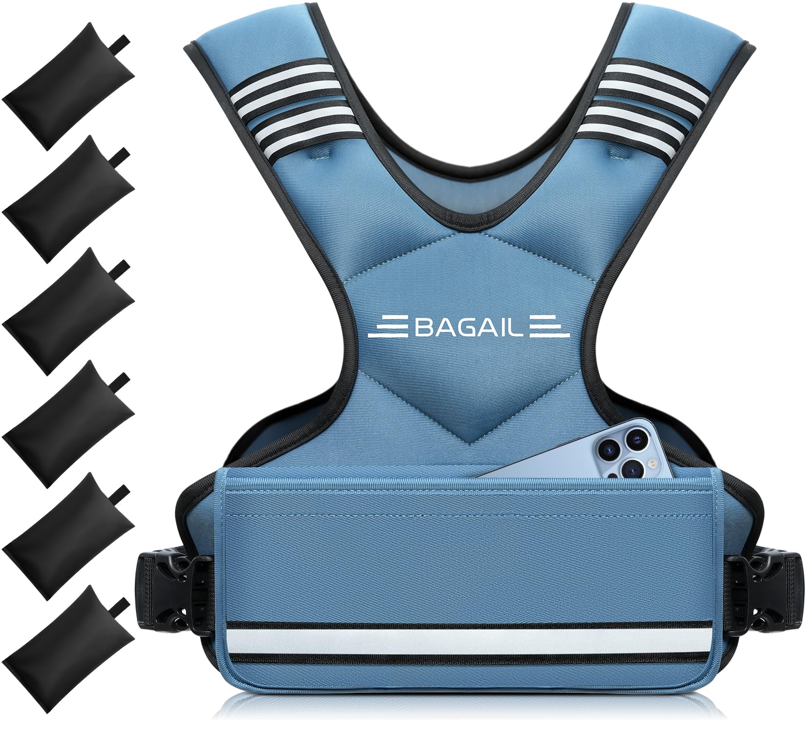 BAGAIL Adjustable Weighted Vest for Women 4-10lb/12-18lb/20-32lb, Comfortable U-Neck Rucking Vest with 6 Removable Weights, Storage Pocket and Reflective Strips for Walking, Jogging, Weight Loss