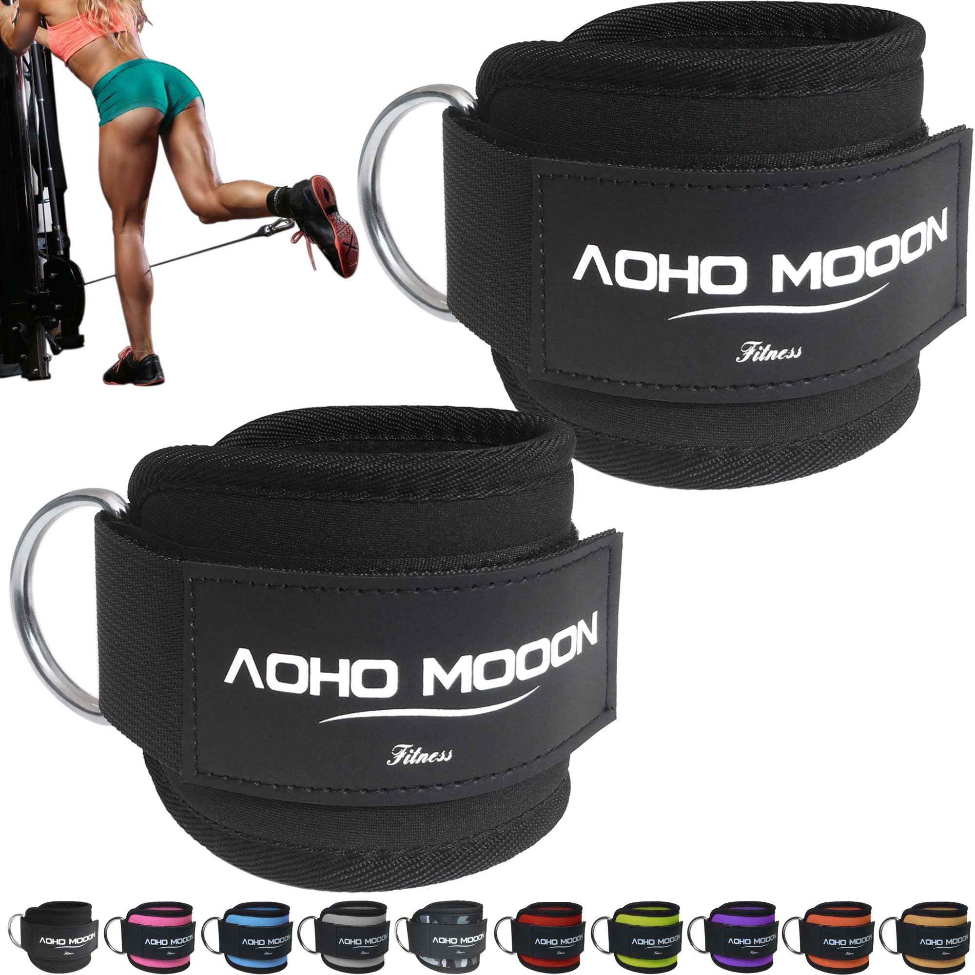 AOHO MOOON Ankle Strap (2 Pieces) for Cable Machine Women - Gym Workout Leg Strap, Premium Padding Ankle Cuffs, Glute Kickback Exercises Equipment, Pulley Attachment, One Size Fit All