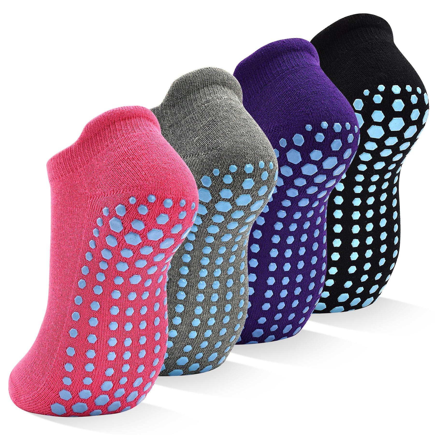 SkiBeaut Grips Non Slip Socks for Women, 4 Pairs Yoga Pilates Anti Skid Woman Hospital Gripper Socks (5-12)
