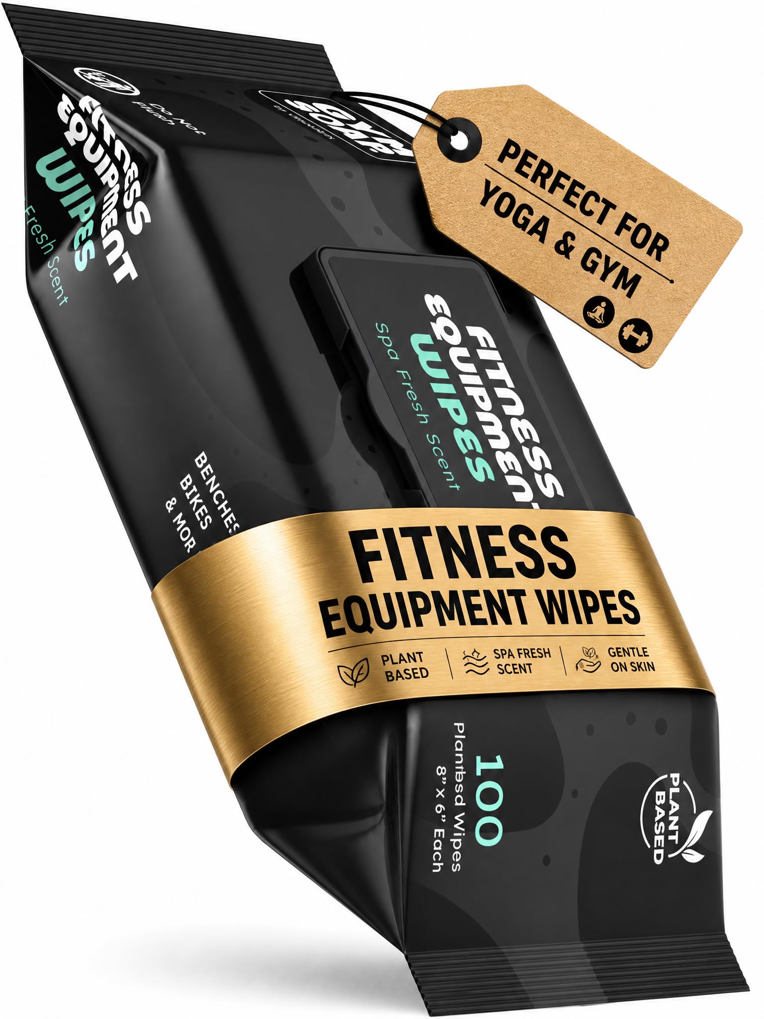 GymSoap Gym & Yoga Mat Cleaner Wipes, Plant Based - 100 Gym Equipment Wipes to Clean Exercise Equipment, Treadmill, Peloton Bikes - Gym Supplies, Cleaning Wipes for Home & Gym - Spa Fresh Scent