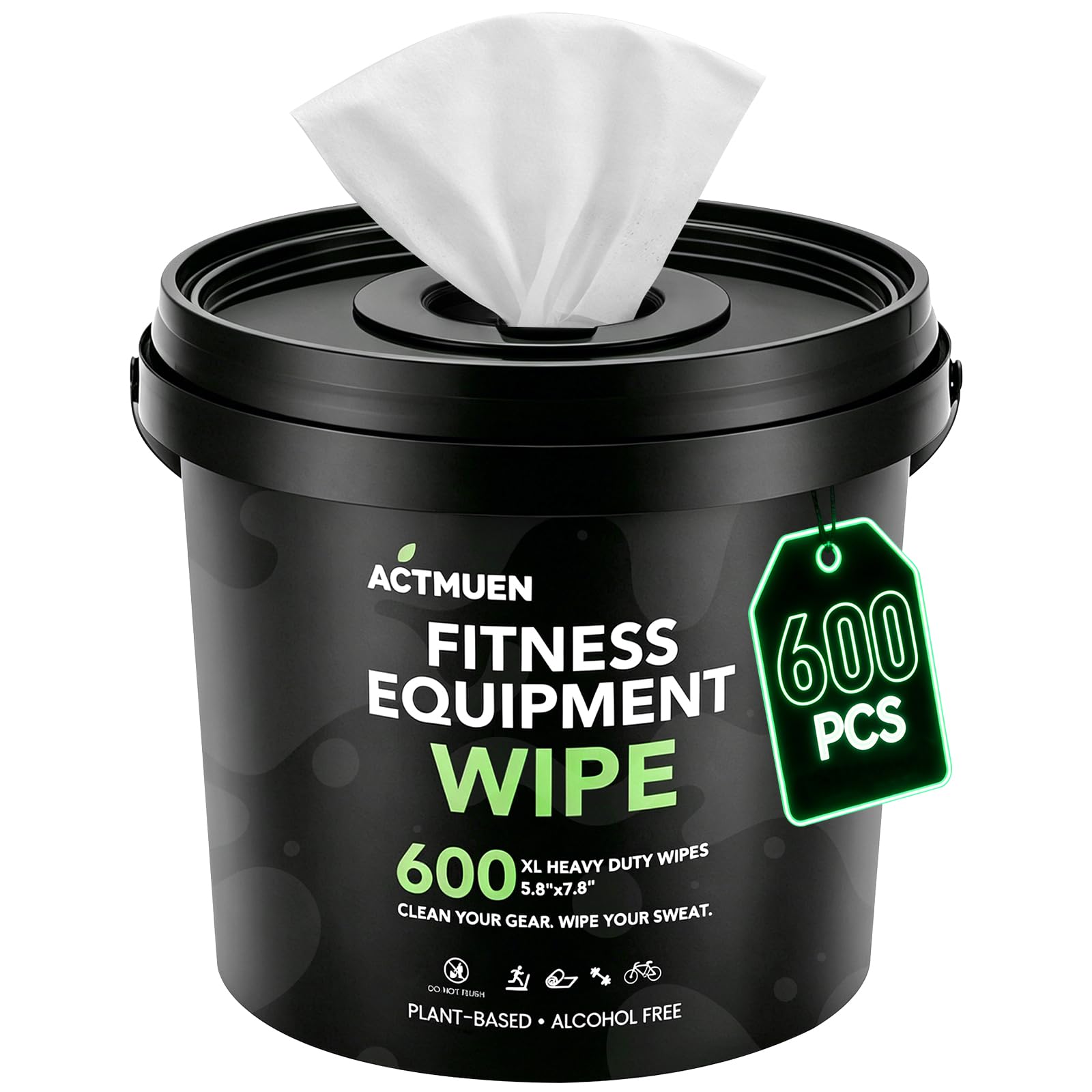 Gym Equipment Wipes, 600 Count Yoga Mat Cleaner Wipes | Green Tea & Aloe Formula • Alcohol Free • Large Wipes • Fresh Scent • Home & Commercial Use