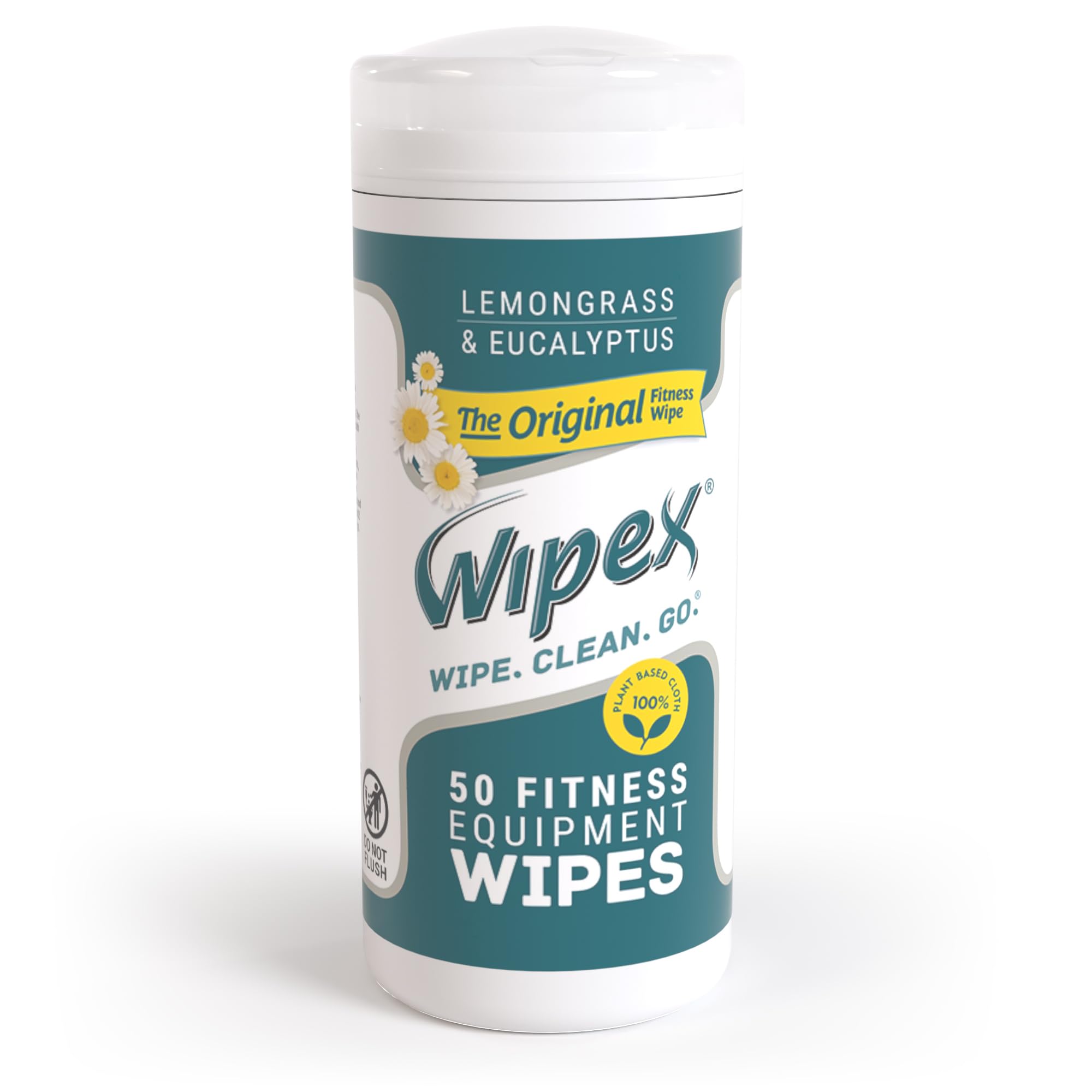 Wipex Fitness Equipment Wipes - EWG Verified - 50 Ct Original Natural Plant Based Gym Wipes for Equipment, Clean Surfaces at Home or Gym, Use as a Yoga Mat Cleaner, Lemongrass, Eucalyptus & Vinegar