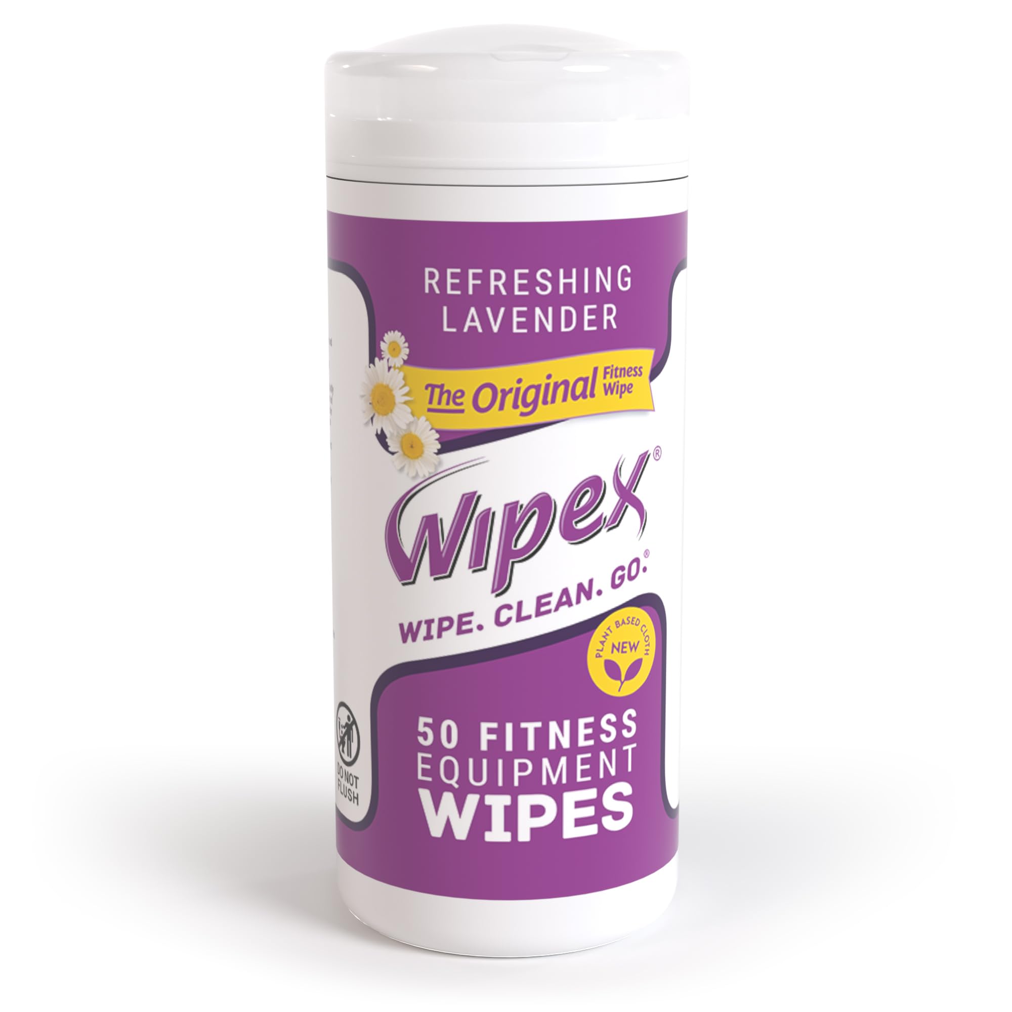 Wipex Original Fitness Equipment Wipes -EWG Verified - 50 Count Plant-Based No-Lint Cloth Gym Wipes for Workout Equipment, Yoga Mat Cleaner, Peloton Cleaner with Lavender Essential Oil & Vinegar,