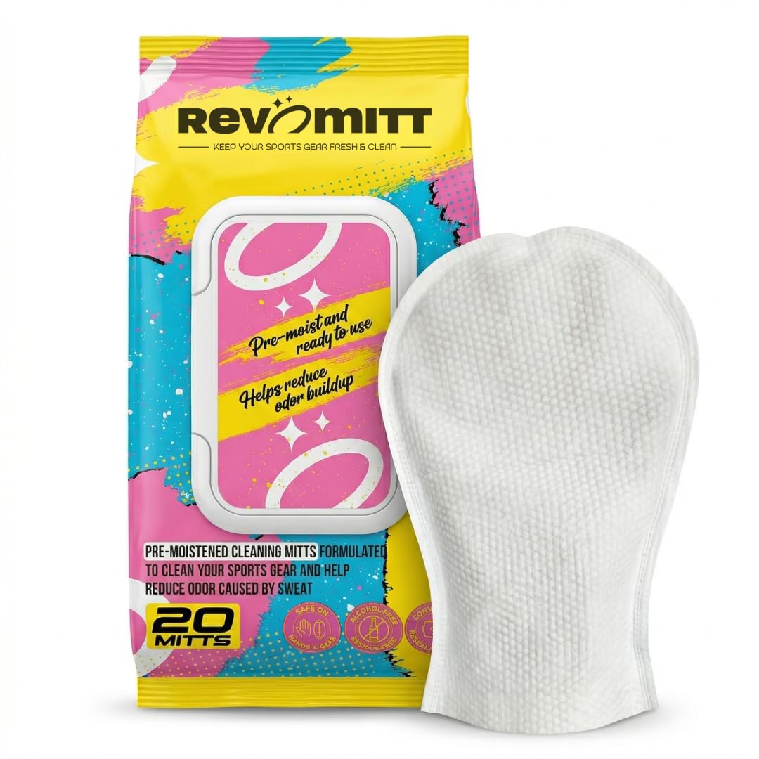 Sports Gear Cleaning & Deodorizing Mitts, Pre-Moistened for Boxing Gloves, Yoga Mats, Cleats, Helmets, Pads, Running Shoes & much more - 20 Count