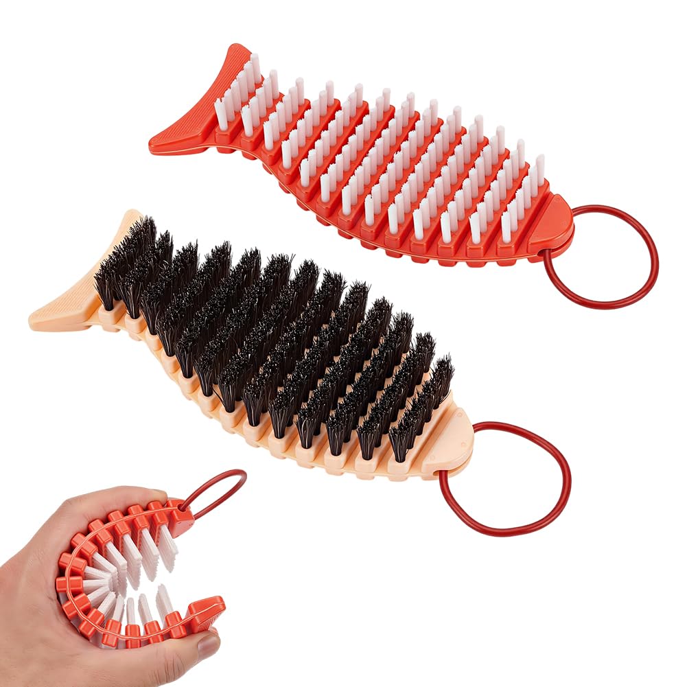 AHANDMAKER 2 Pack Barbell Brush Barbell Cleaner with Stiff Nylon Brush Flexible Cleaner Rust Chalk Remover for Barbell Dumbbell Weight Plates Home Gym Equipment Cleaning Supplies