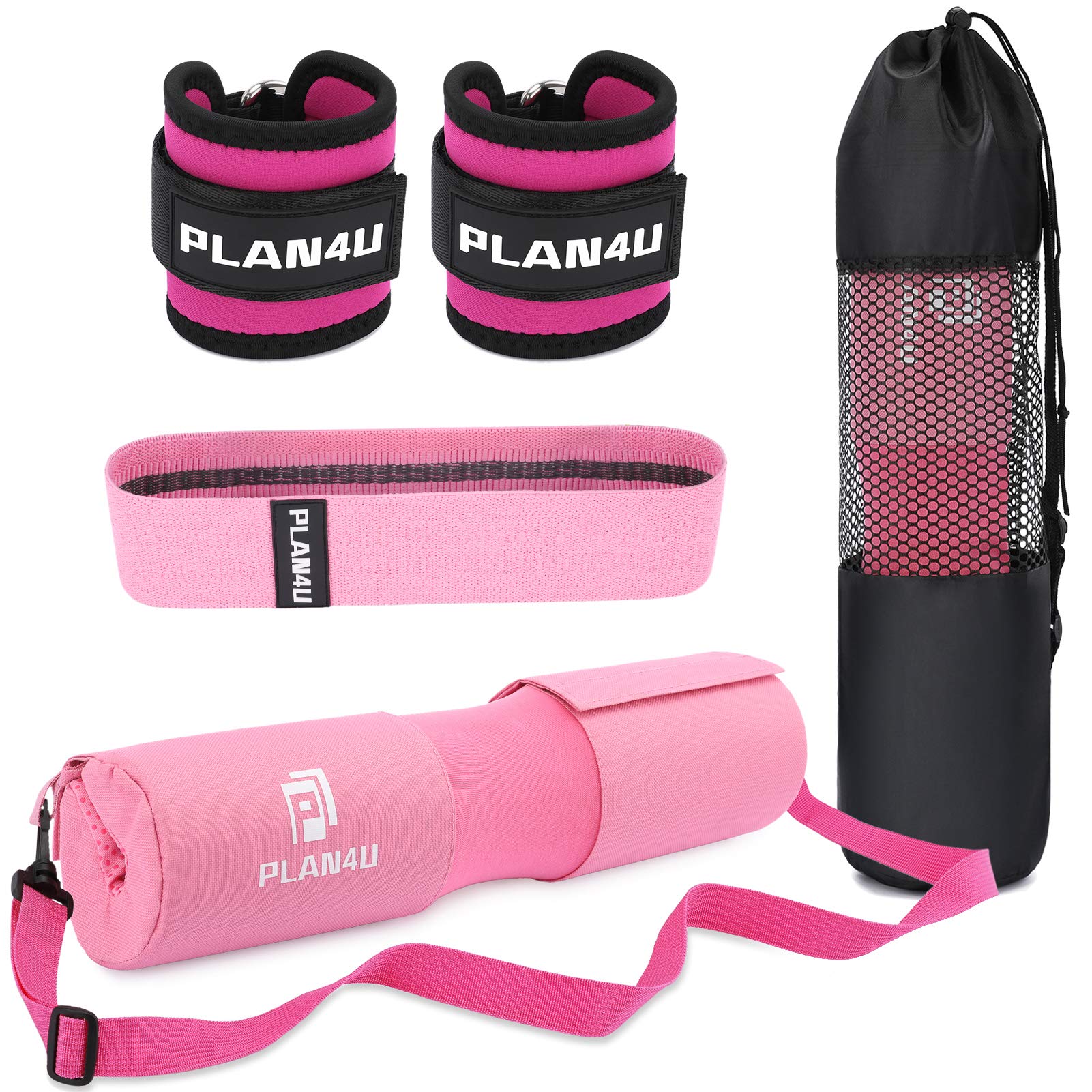 Plan4U Barbell Pad Set for Squat Hip Thrusts Upgraded Anti-Slip Grain | Breathable, Workout Foam, Weight Lifting Bar Cushion, Shoulder Neck Support, Standard Olympic Bars, Smith Machine, Women/Men