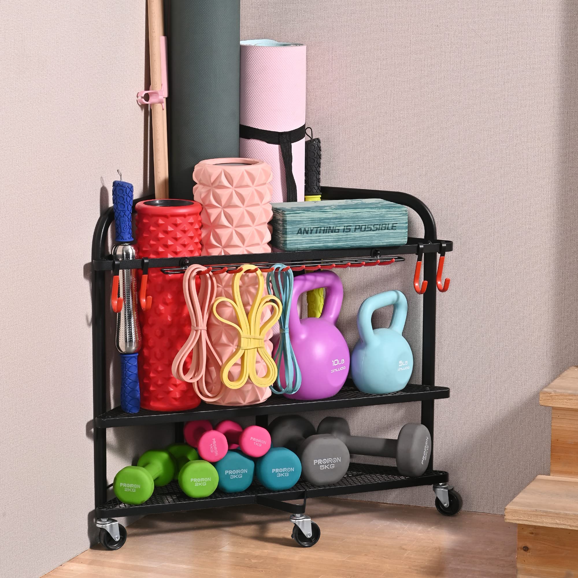 PLKOW Weight Rack for Dumbbells, Home Gym Storage for Dumbbells Yoga Mat Kettlebells, Yoga Mat Storage Rack for Garage, Home Gym