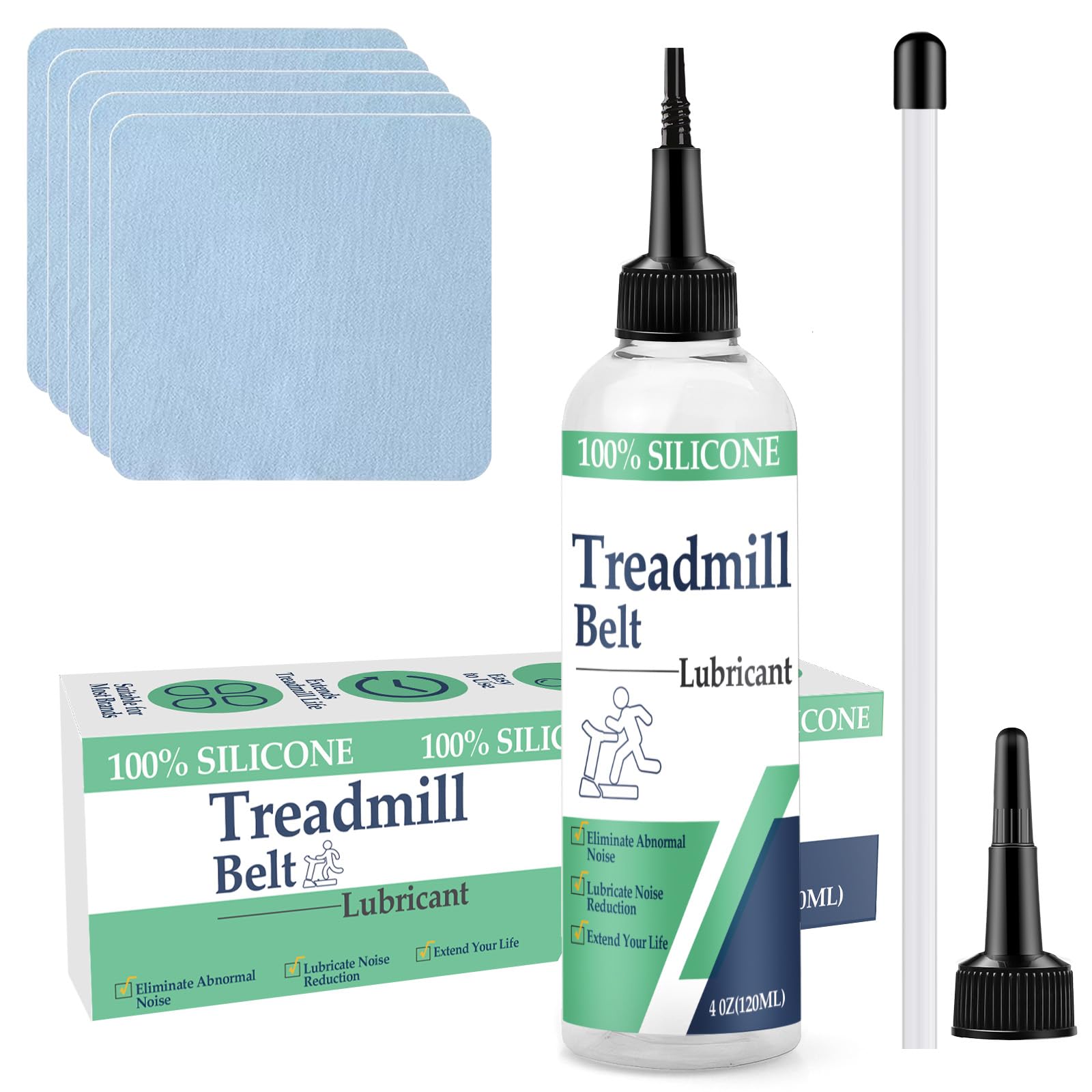 100% Silicone Treadmill Lubricant for Belt, 4 Oz Treadmill Oil Belt Lubricant, Reduce Friction Lubricant with Tubes and 5 Cloths for Nearly All Types of Treadmills (1)