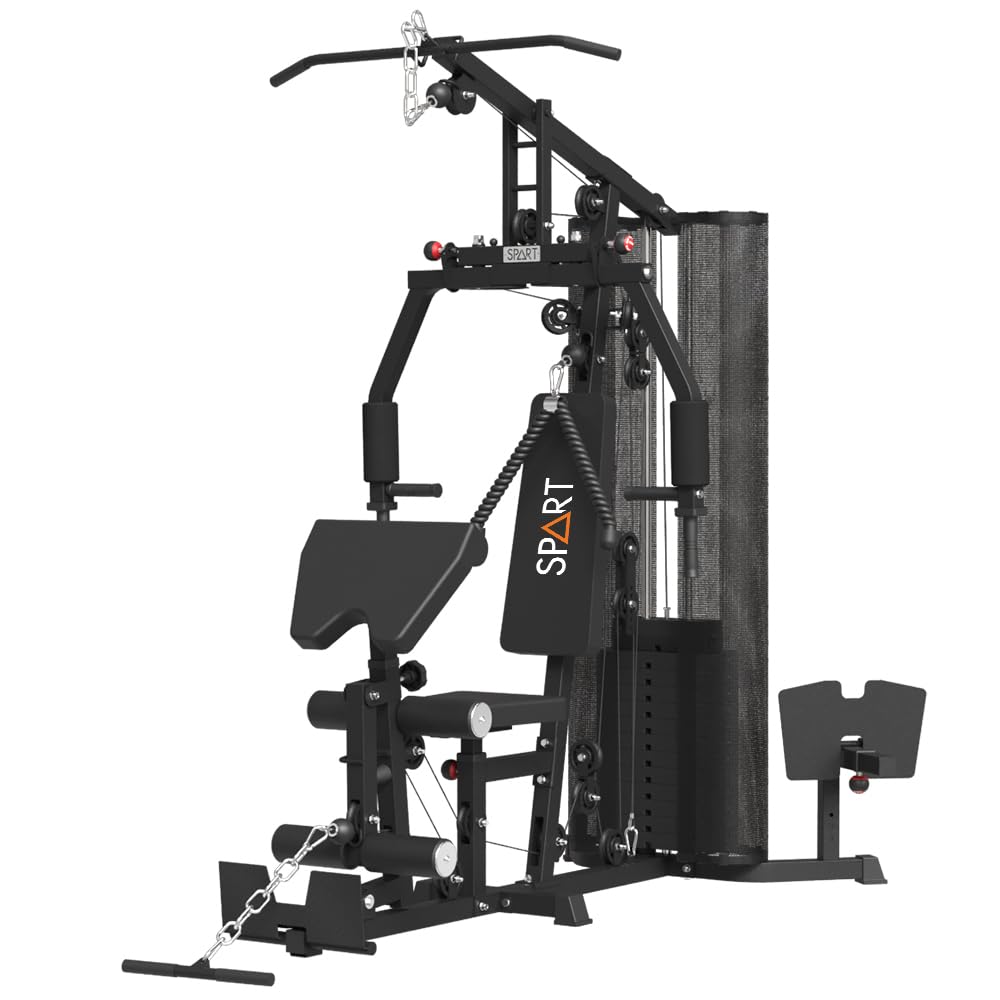 SPART Home Gym Station,Multifunctional Home Gym Workout Equipment,with 160LBS Weight Stack for Leg Press & Chest Fly, All in One Exercise Equipment Full Body Strength Training with Pulley System