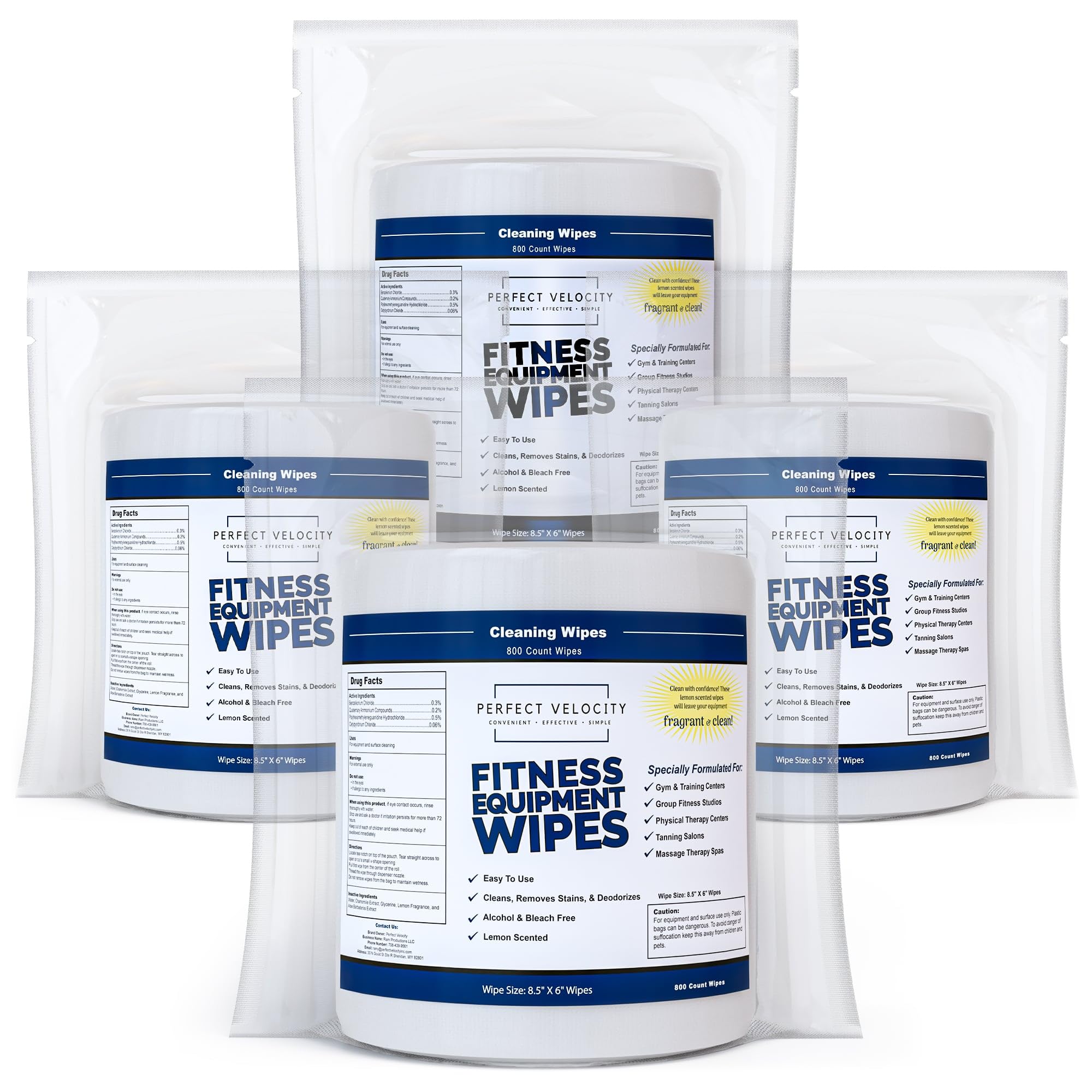 Fitness Gym Equipment Wipes - 4 Rolls of 800 Pre-Moistened Cleaning Refill Wet Wipes - For Upwards and Downwards Dispensers