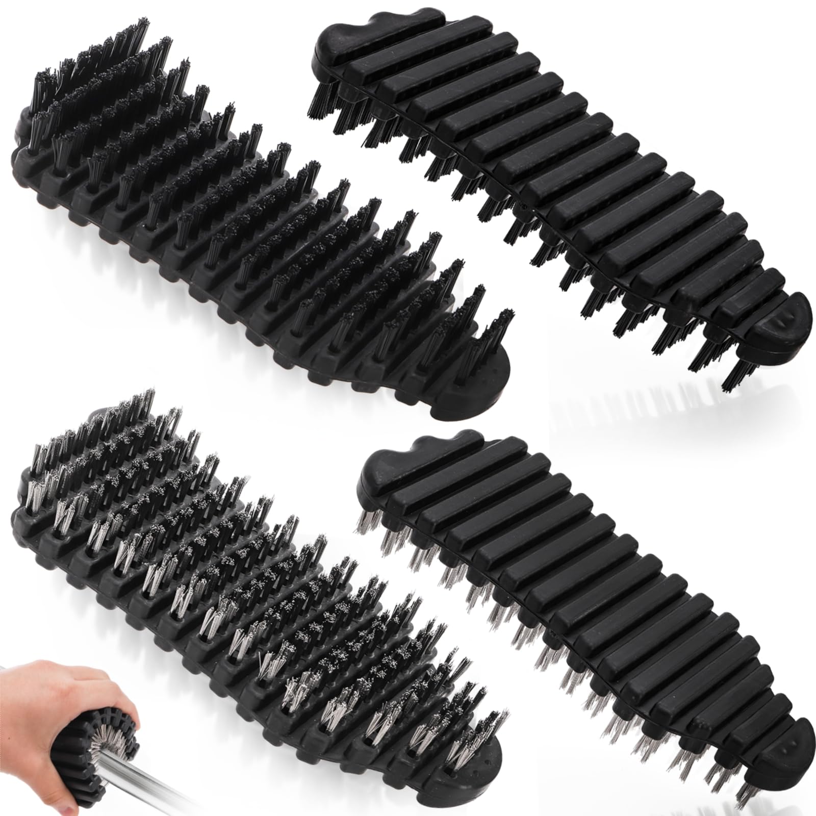 4 Pack Barbell Brushes, Stainless Steel Wire Brush Nylon Brush Set, Weightlifting Bar Cleaner, Stiff Wire Scratch Bristle for Strength Training Bar, Gym, Cleaning, Rust Dirt Removal