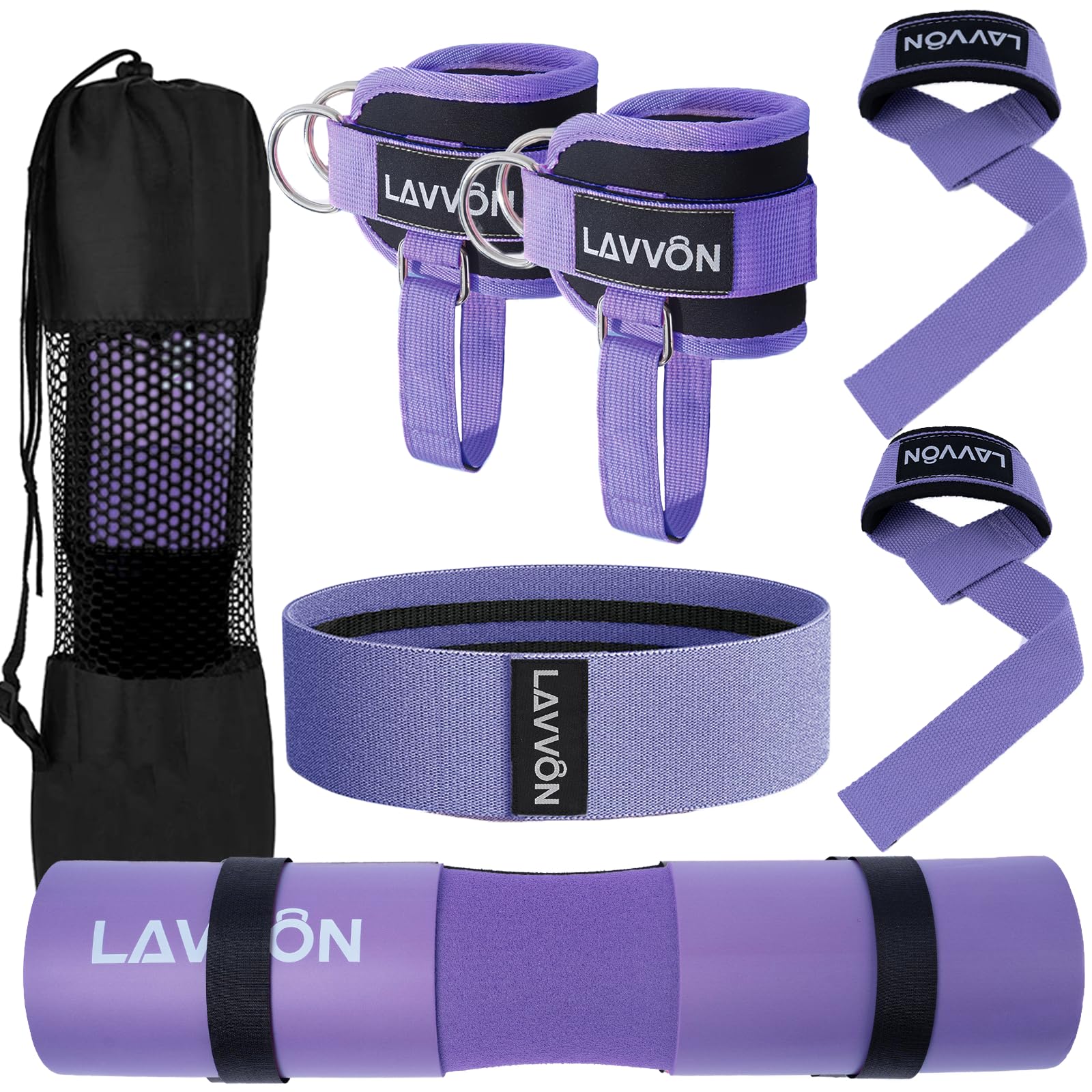 7Pcs-Barbell Pad Set for Hip Thrust - Squat Pad, Bench Press Workout Foam Weight Lifting Bar Cushion,Gym Accessories for Women with Bar Bad,with Gym Ankle Straps,Hip Resistance Bands,Lifting Strap