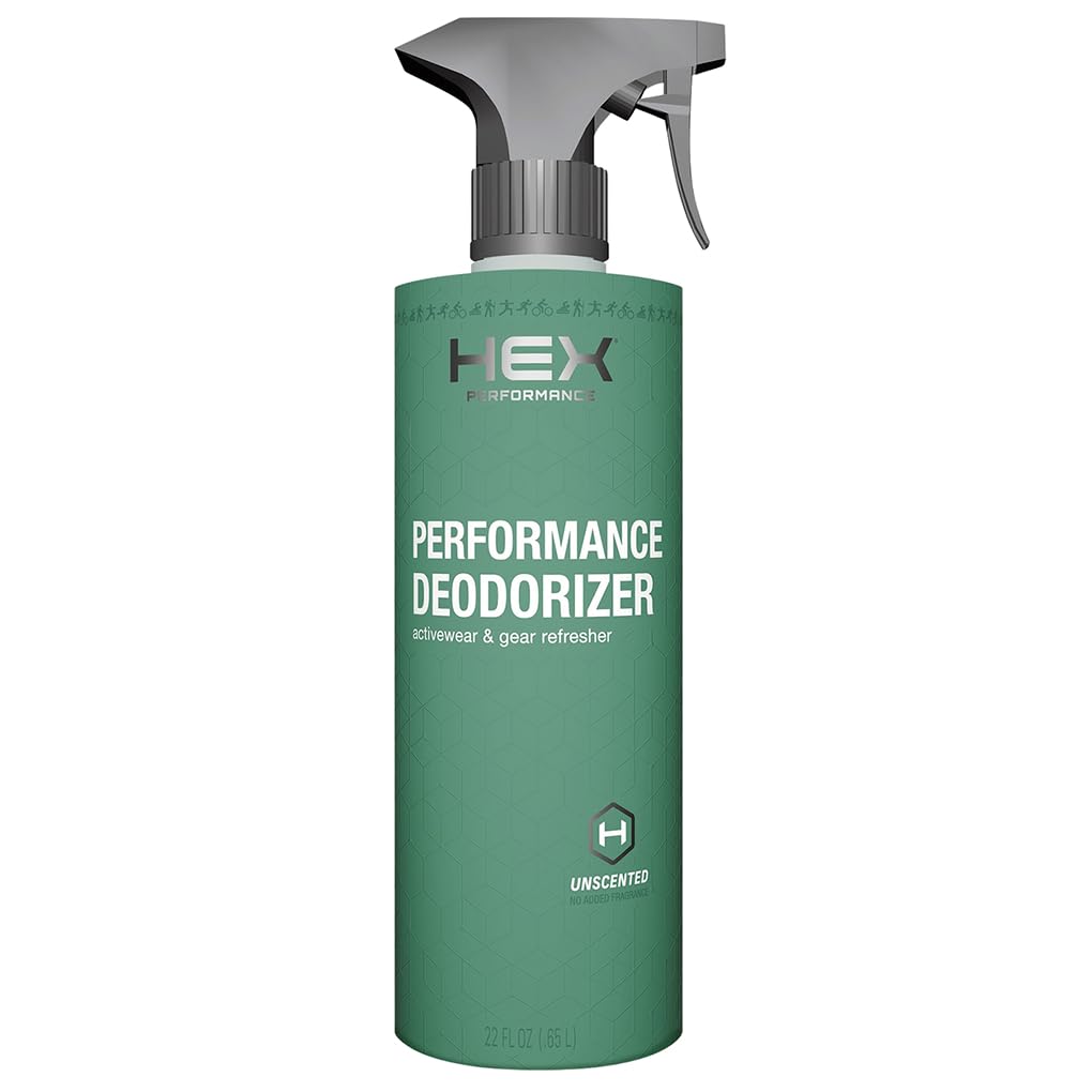 HEX Performance Deodorizing Spray, Unscented, 22 oz | Eliminates odors from shoes, gear, activewear, yoga mats, gym equipment, carpets and pet areas.