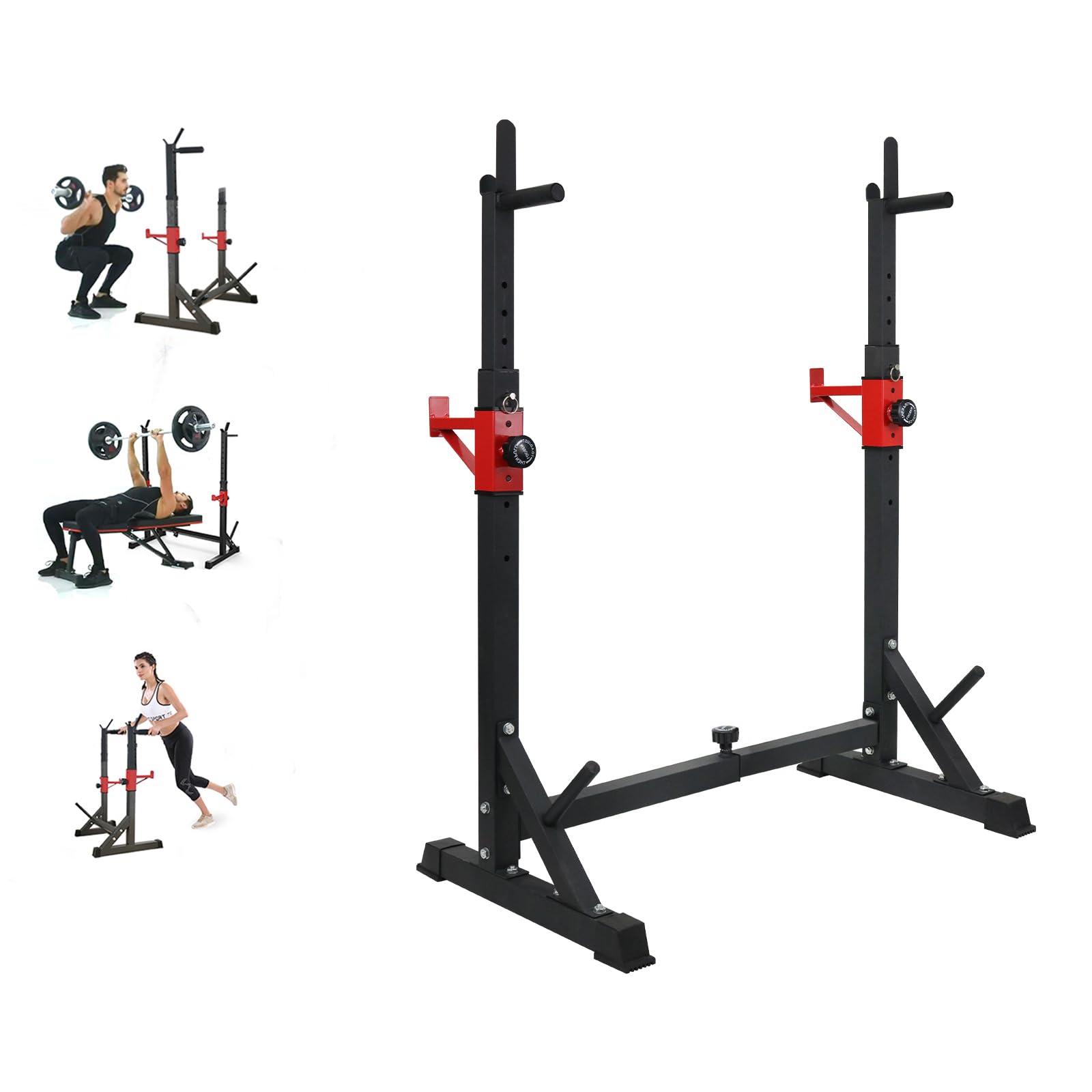 BESTHLS Adjustable Squat Rack Stand with Barbell Rack, Weight Plate Holder, J Hooks,Dip Bar Station for Bench Press Strength Training Max Load 550LBS Suitable