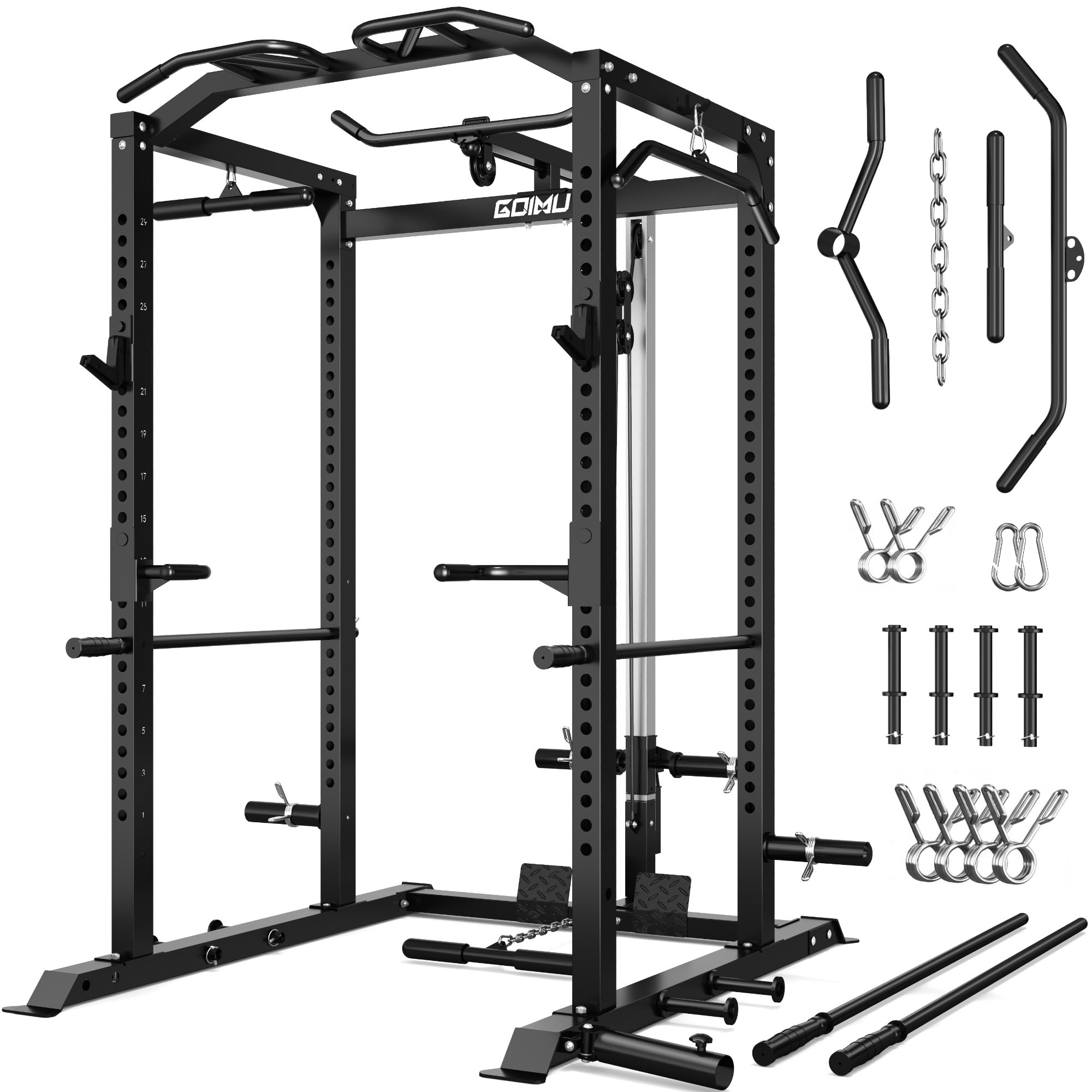 C1-V4 Power Cage, 2000LBS Squat Rack with LAT Pulldown, Multi-Function Weight Cage Strength Training Machine, Workout Cage with More Attachments for Home Gym Garage